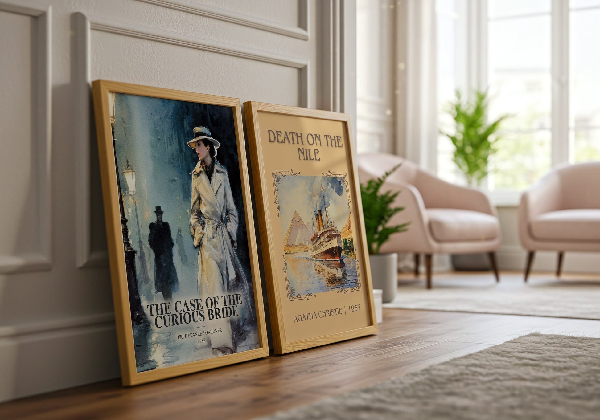 The Case Of The Curious Bride watercolour print framed by window – literary home decor