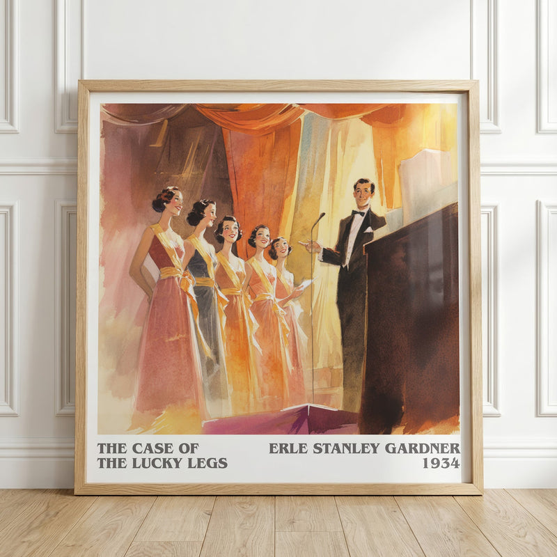 The Case of the Lucky Legs literary print in frame leaning in hallway – mystery wall art