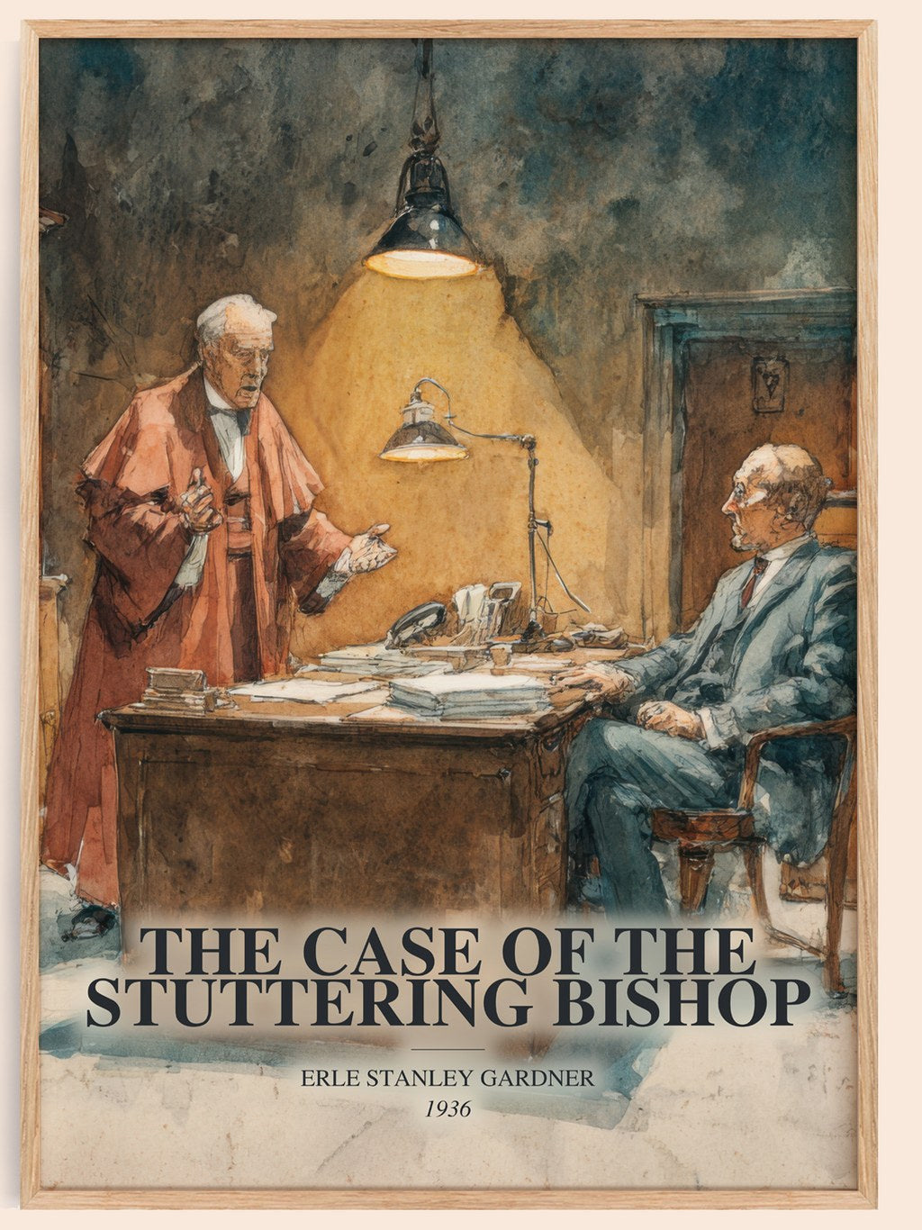 The Case Of The Stuttering Bishop watercolour book poster by Erle Stanley Gardner – framed literary art print