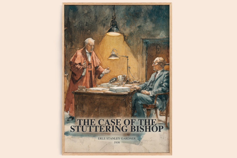 The Case Of The Stuttering Bishop watercolour book poster by Erle Stanley Gardner – framed literary art print