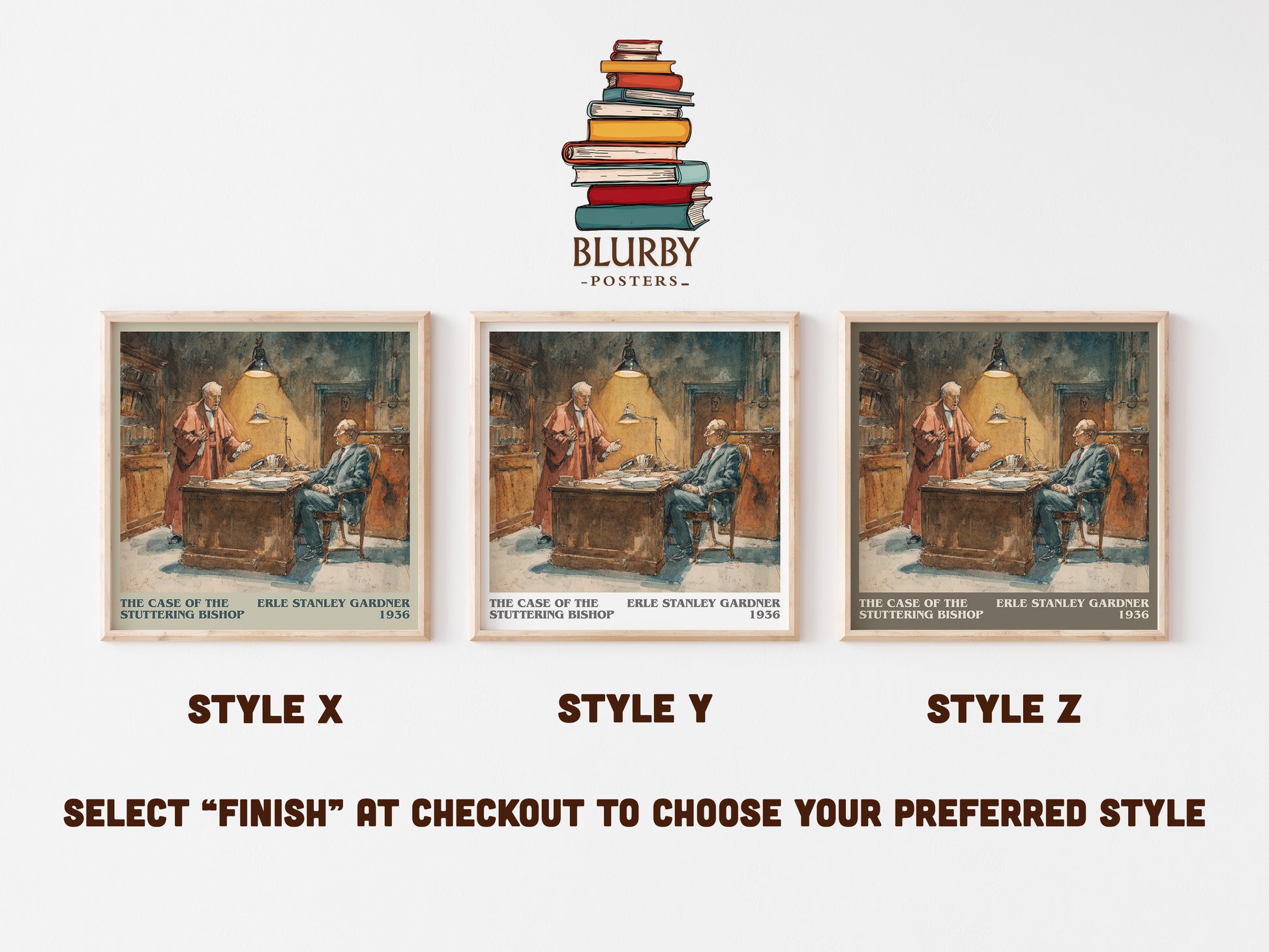 The Case of the Stuttering Bishop literary art print colour and style options – Erle Stanley Gardner book art