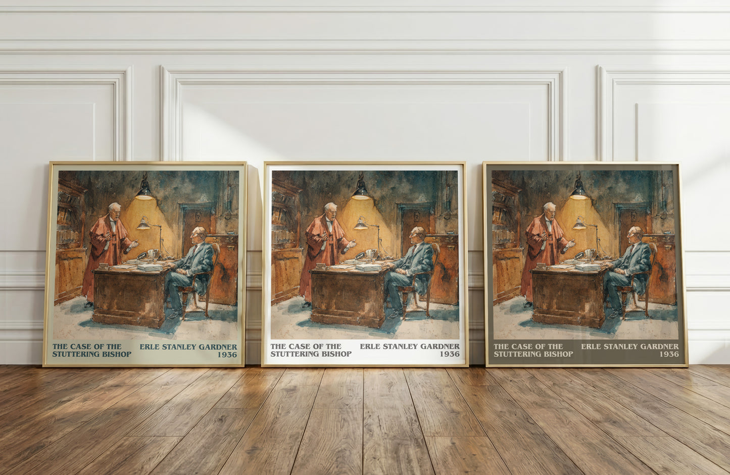 The Case of the Stuttering Bishop literary print framed by window – literary home decor