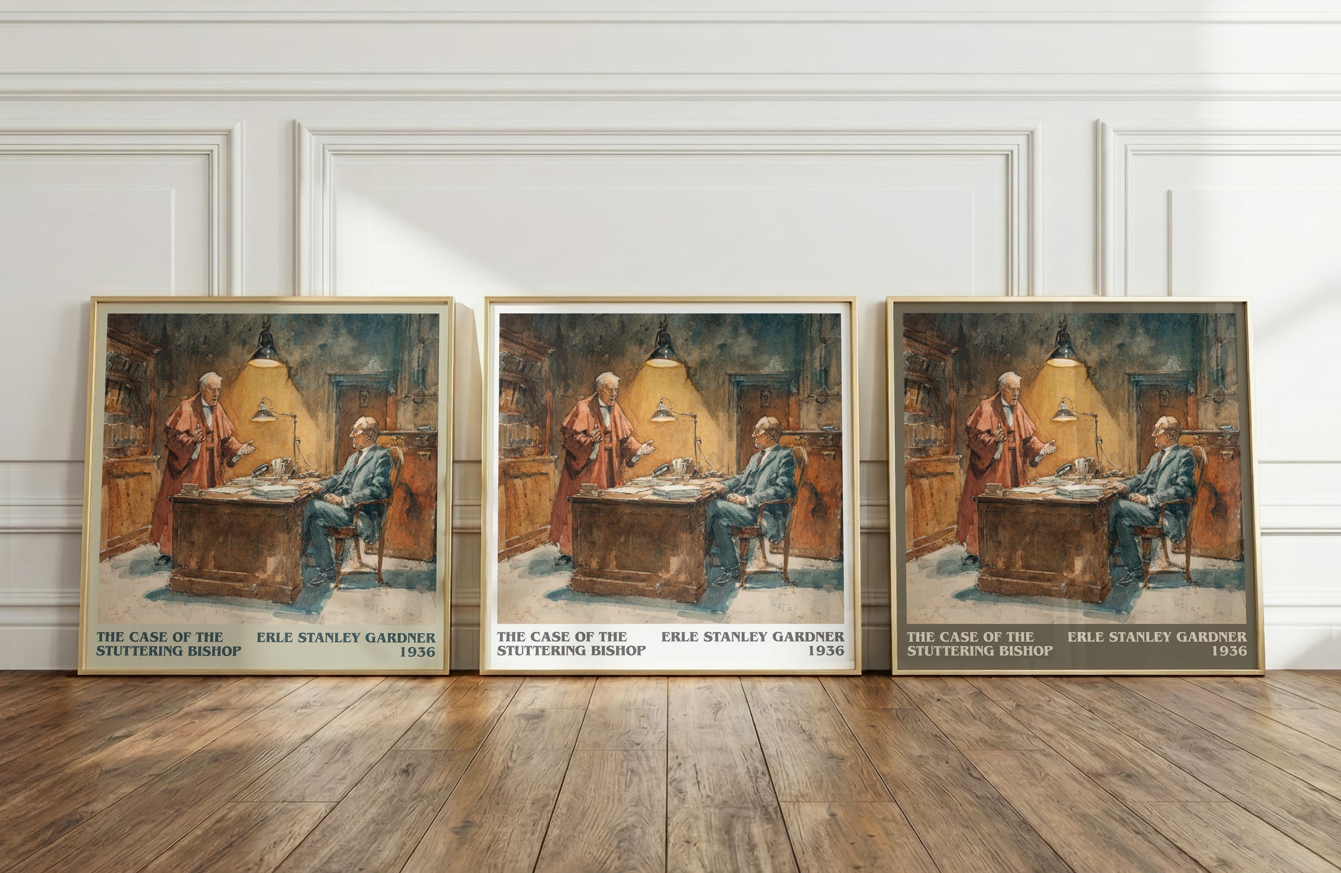 The Case of the Stuttering Bishop literary print framed by window – literary home decor