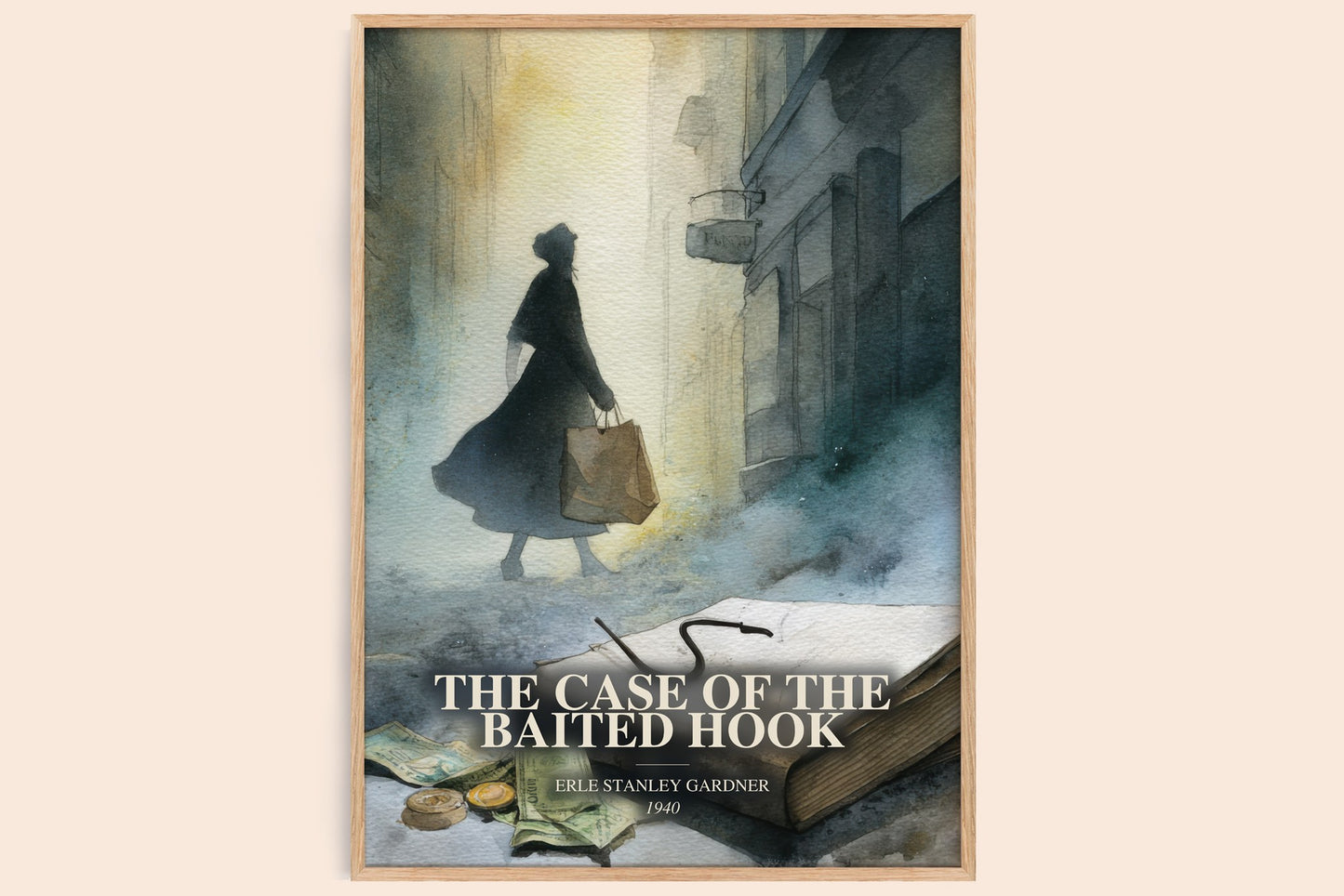 The Case Of The Baited Hook watercolour book poster by Erle Stanley Gardner – framed literary art print