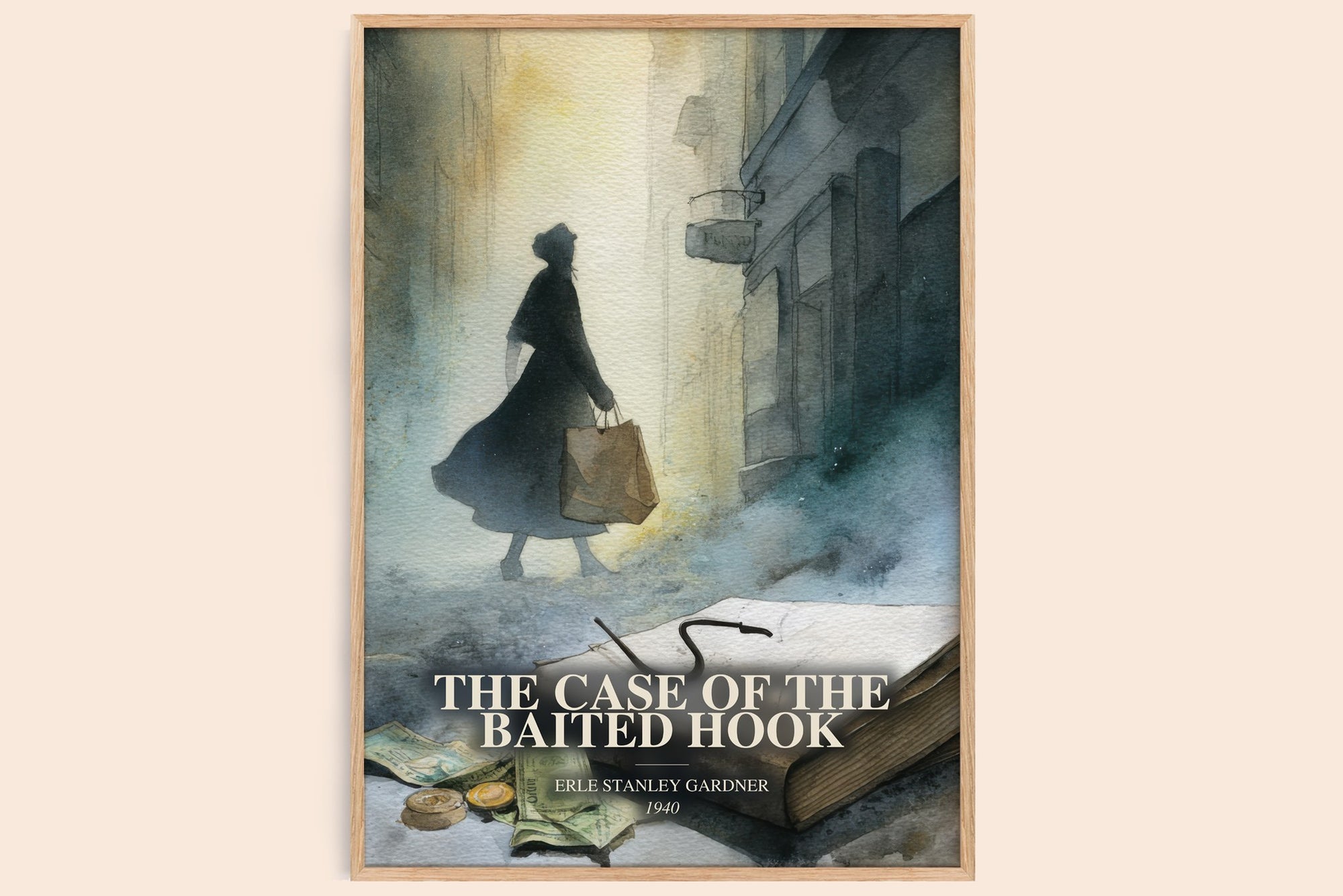 The Case Of The Baited Hook watercolour book poster by Erle Stanley Gardner – framed literary art print