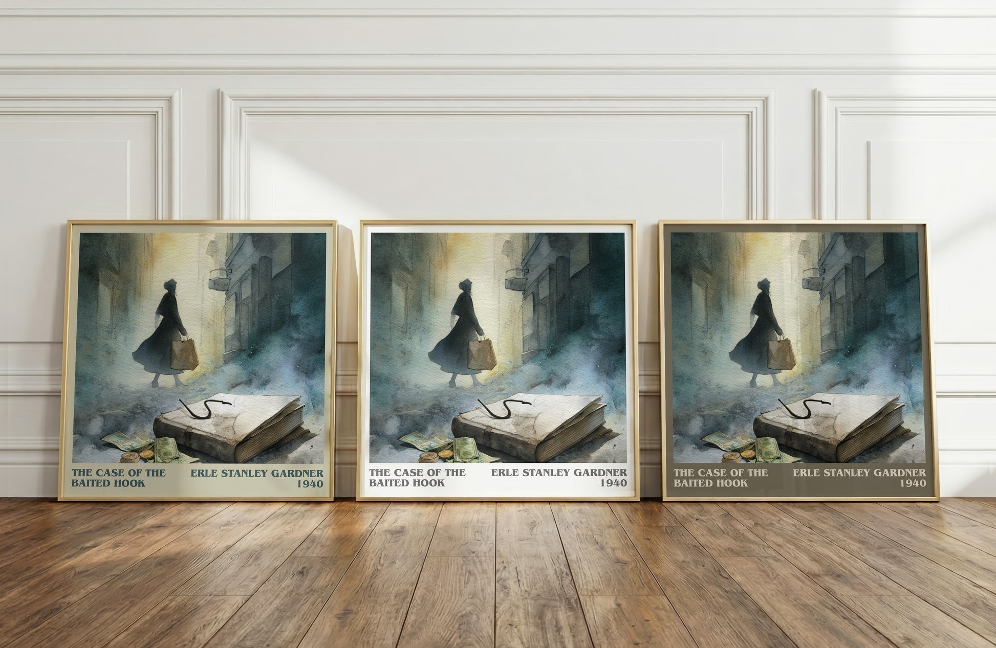 The Case of the Baited Hook literary print framed by window – literary home decor