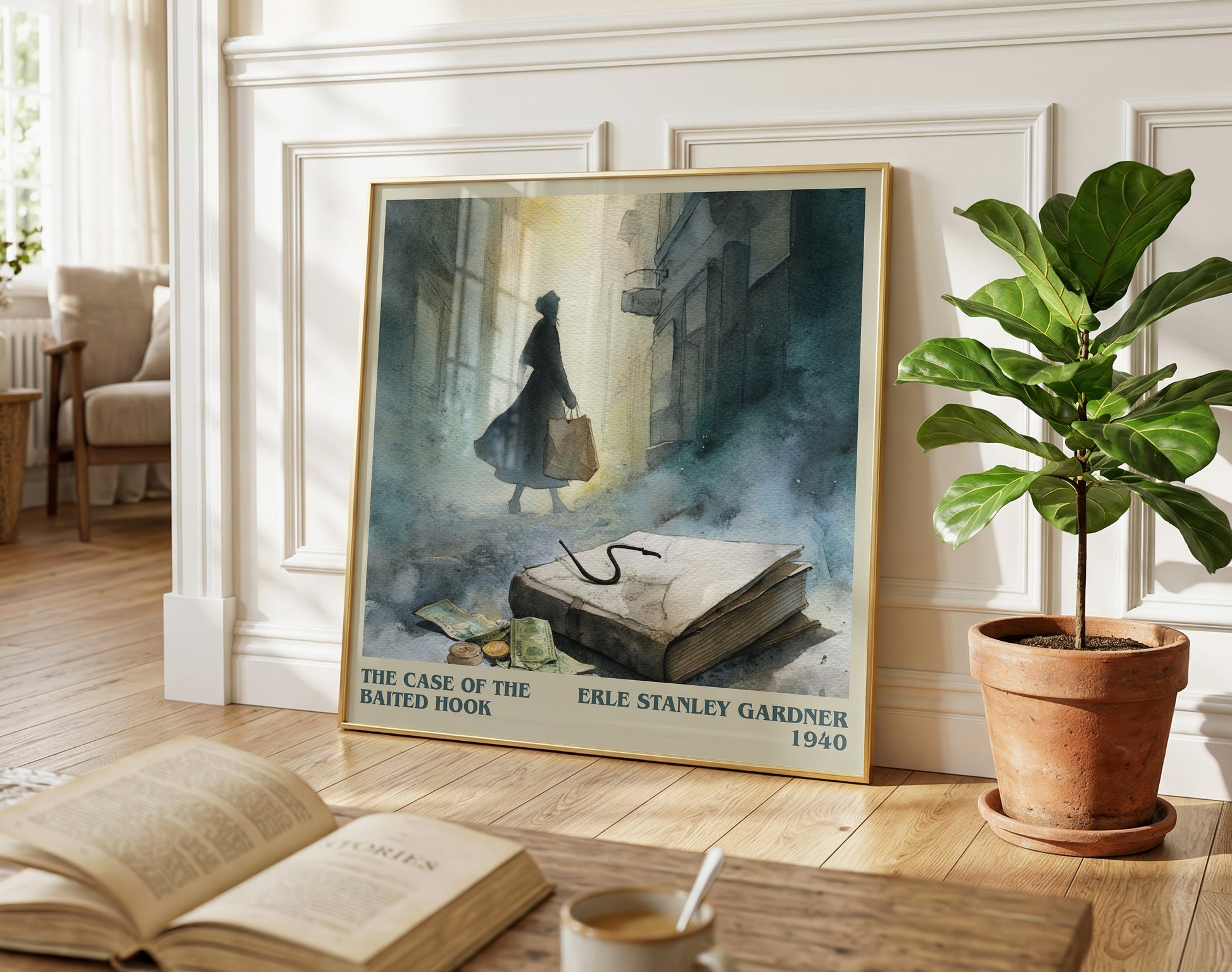 The Case of the Baited Hook literary poster paired in gallery wall – literary art prints