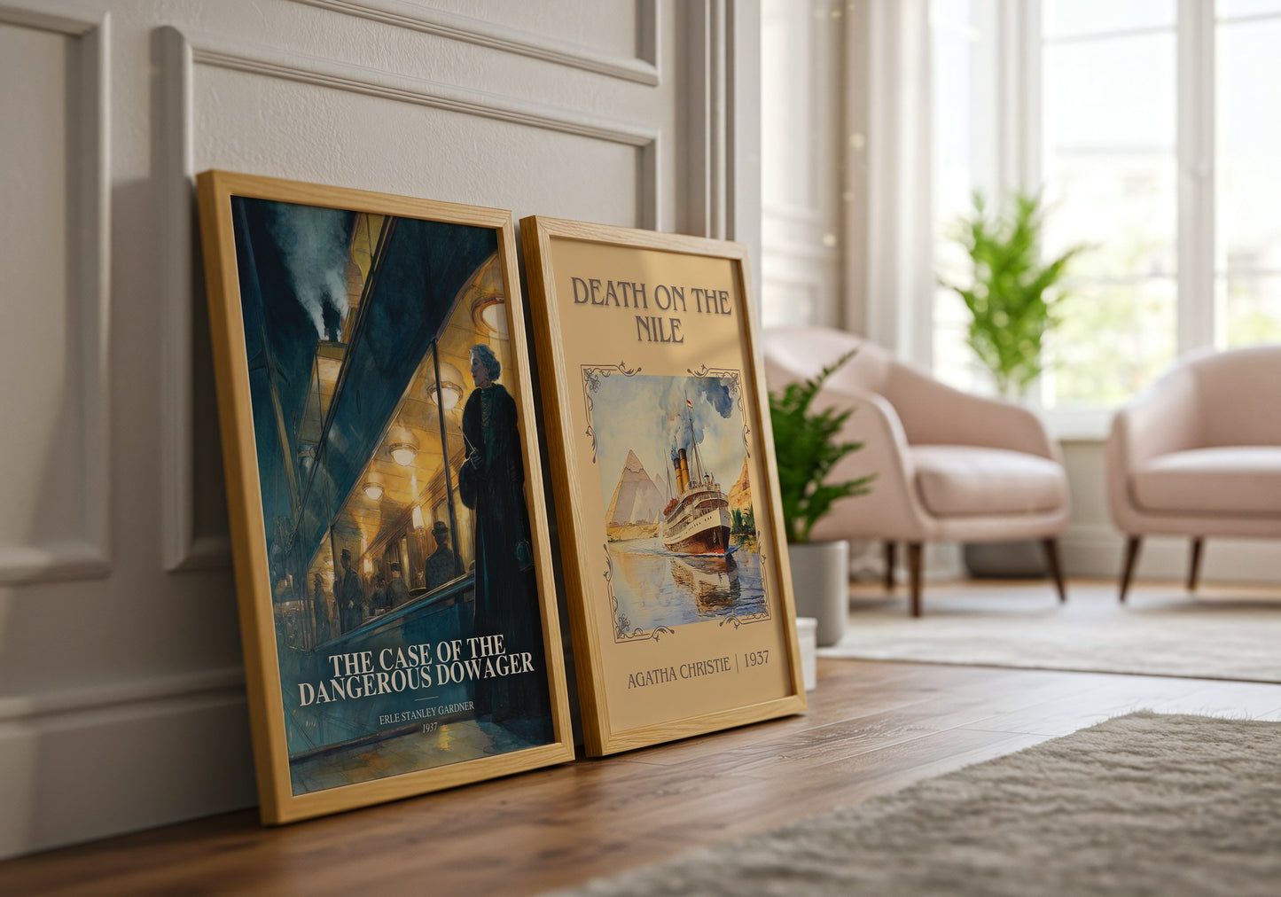 The Case Of The Dangerous Dowager watercolour print framed by window – literary home decor