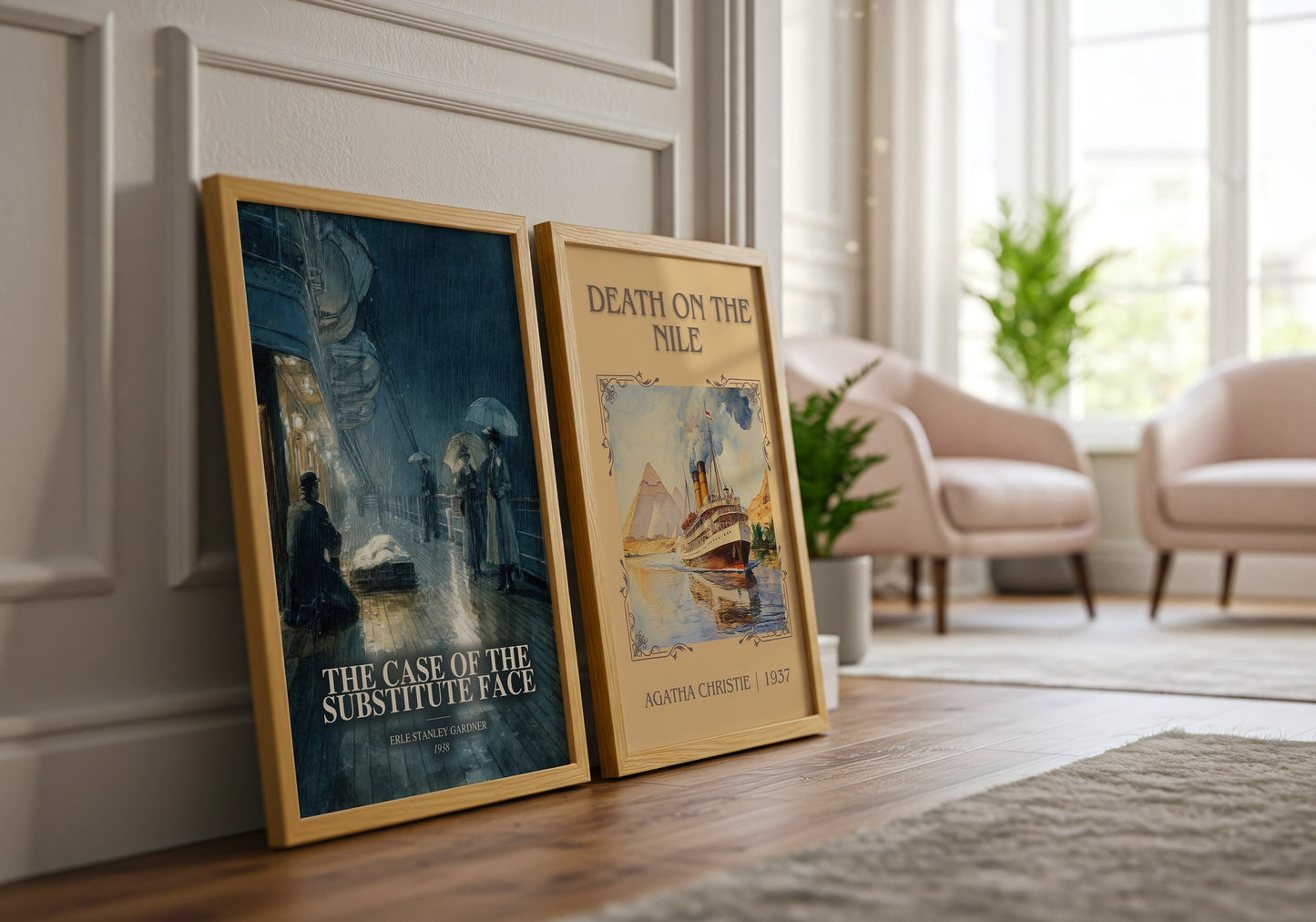 The Case Of The Substitute Face watercolour print framed by window – literary home decor