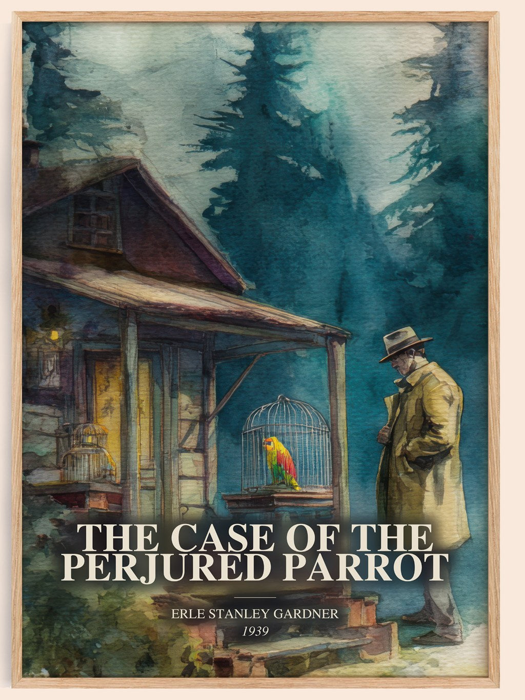 The Case Of The Perjured Parrot watercolour book poster by Erle Stanley Gardner – framed literary art print