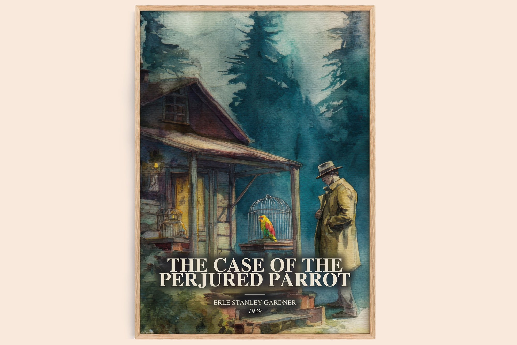 The Case Of The Perjured Parrot watercolour book poster by Erle Stanley Gardner – framed literary art print