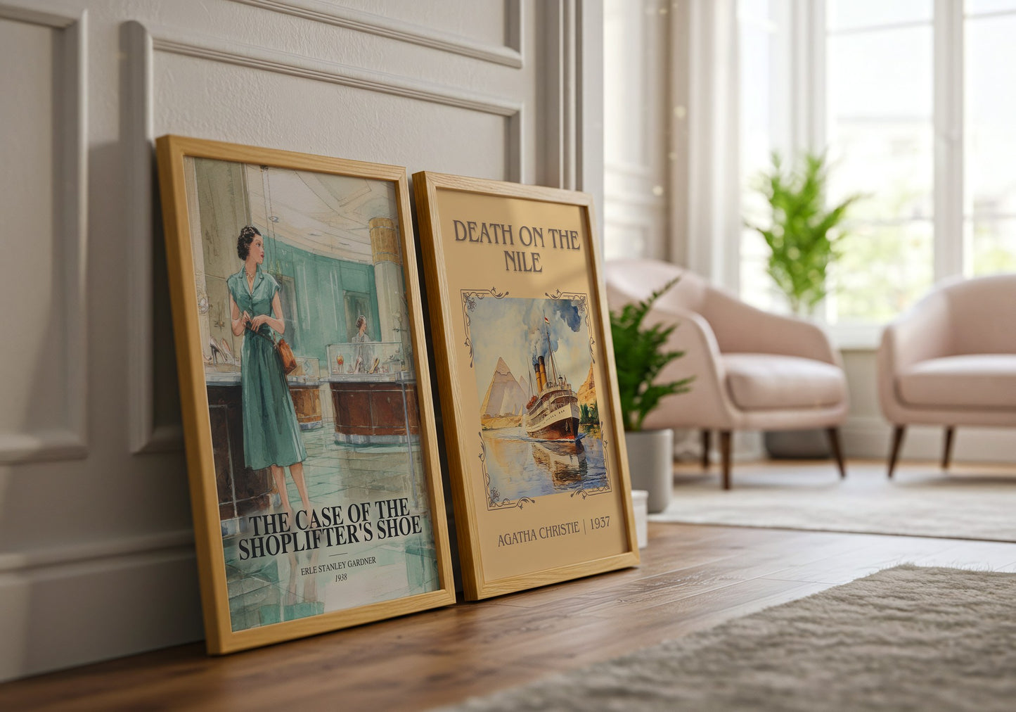 The Case Of The Shoplifter'S Shoe watercolour print framed by window – literary home decor