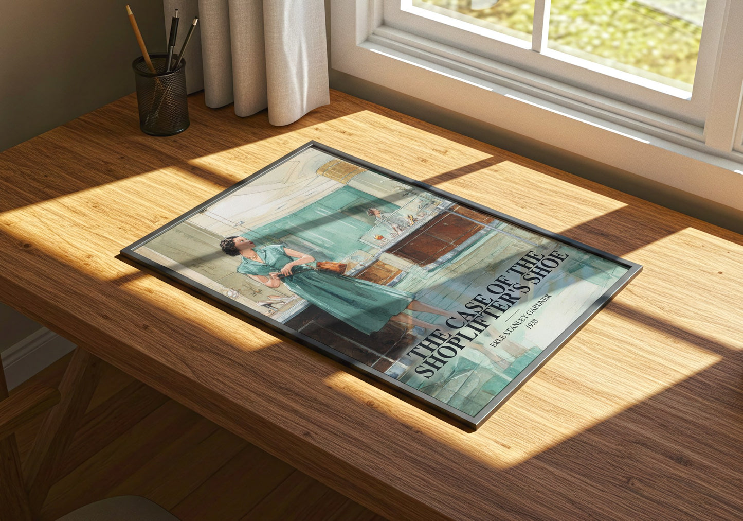 The Case Of The Shoplifter'S Shoe watercolour book poster framed on wall – mystery wall art