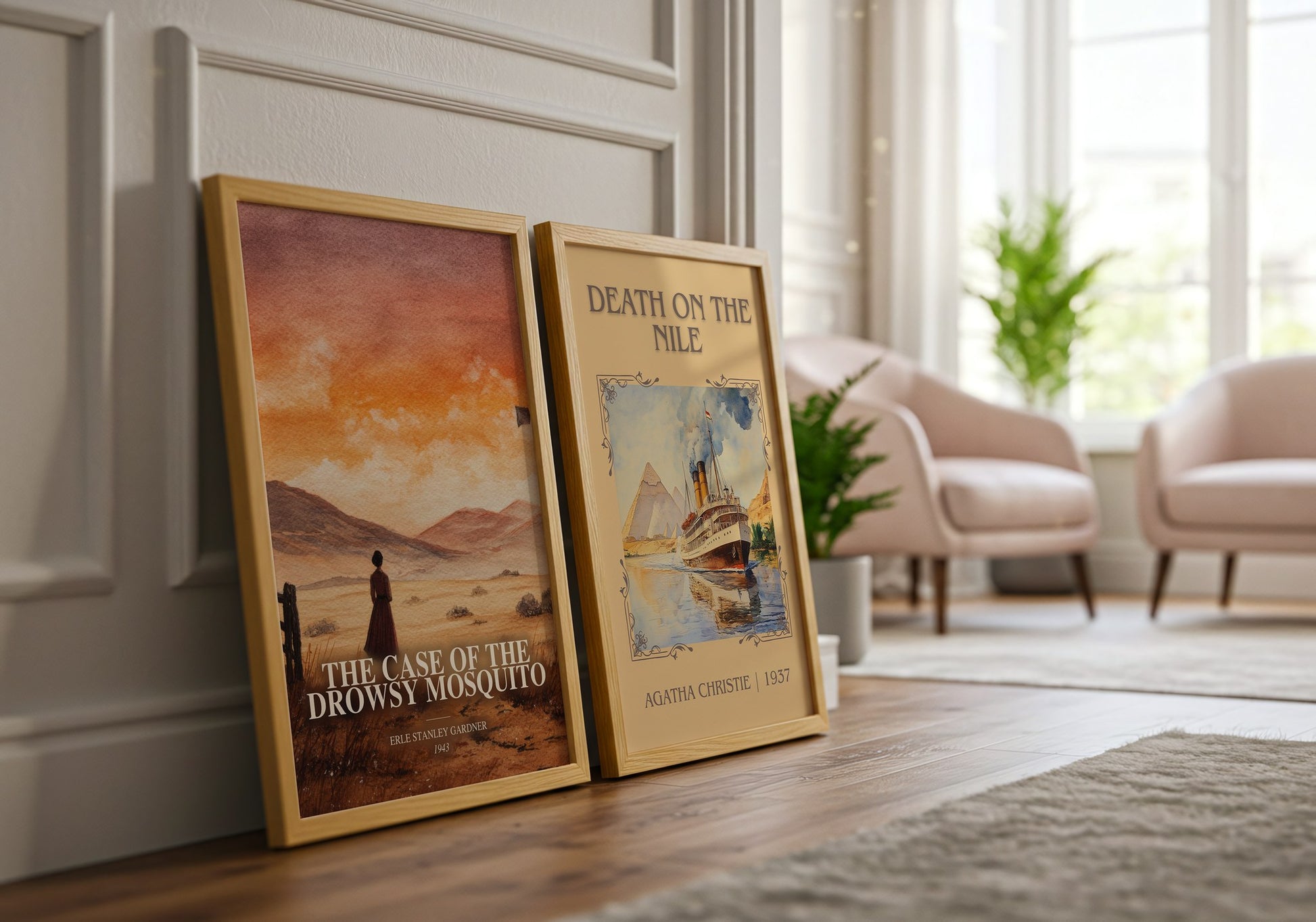 The Case Of The Drowsy Mosquito watercolour print framed by window – literary home decor