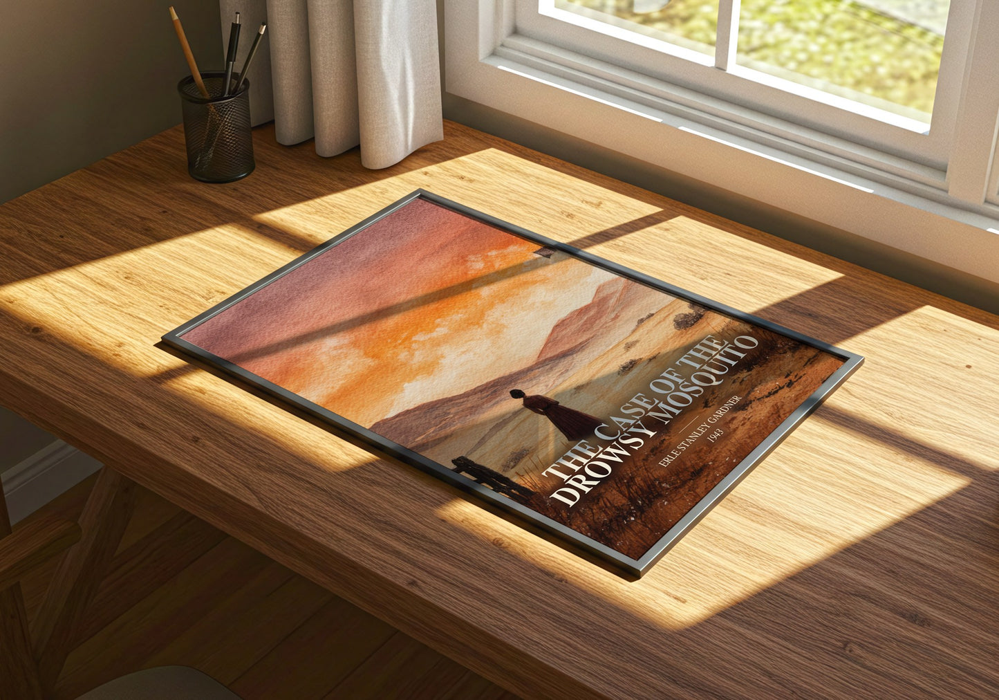 The Case Of The Drowsy Mosquito watercolour book poster framed on wall – mystery wall art