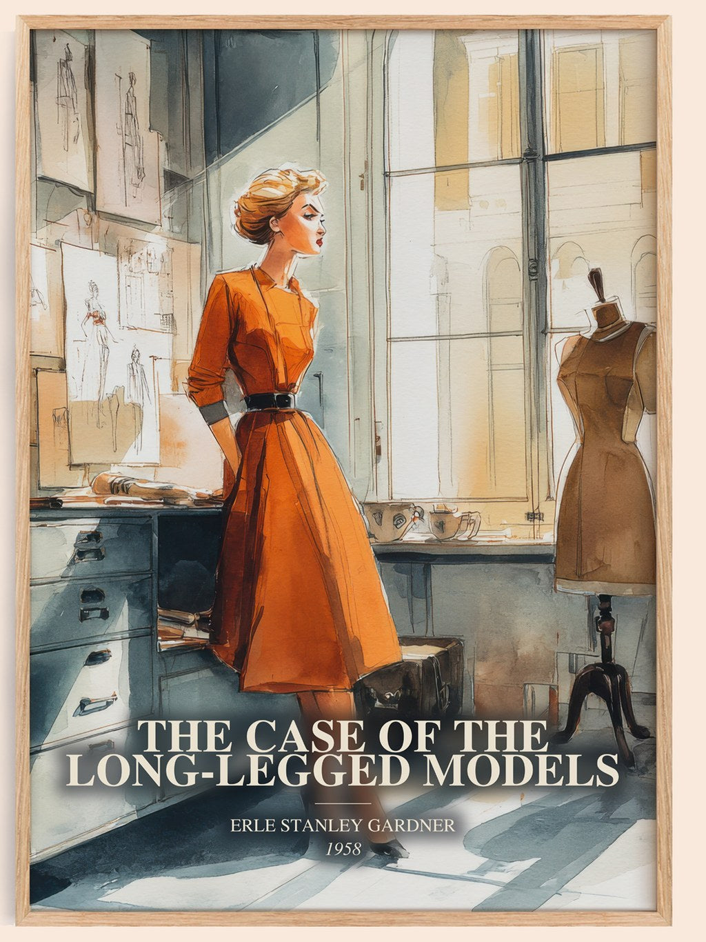 The Case Of The Long-Legged Models watercolour book poster by Erle Stanley Gardner – framed literary art print