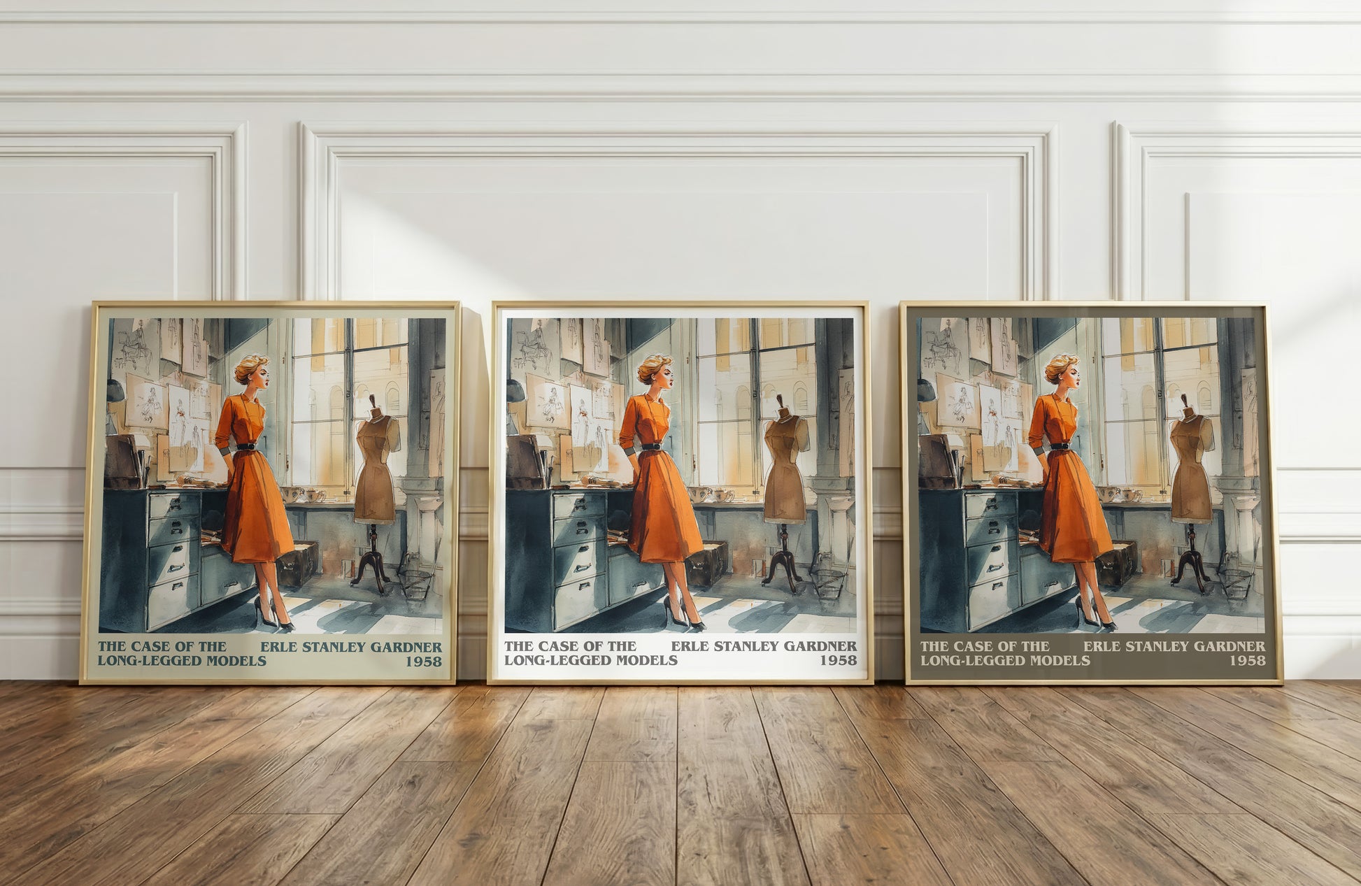 The Case of the Long-legged Models literary print framed by window – literary home decor