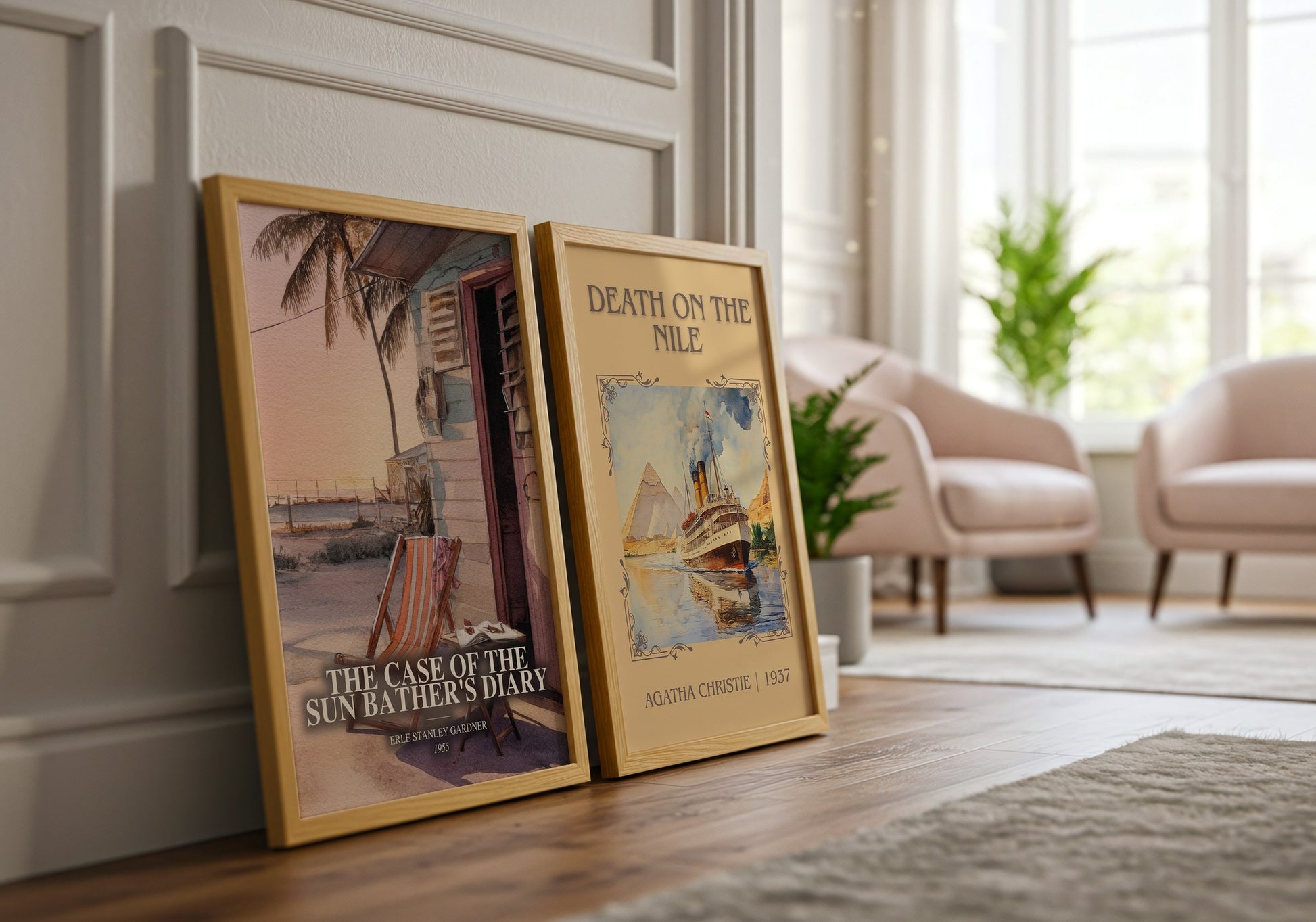 The Case Of The Sun Bather'S Diary watercolour print framed by window – literary home decor