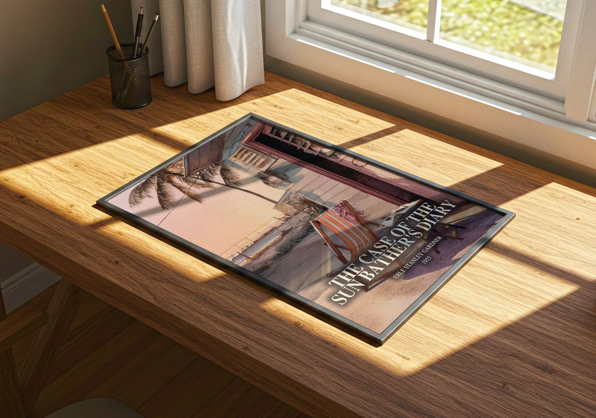 The Case Of The Sun Bather'S Diary watercolour book poster framed on wall – mystery wall art