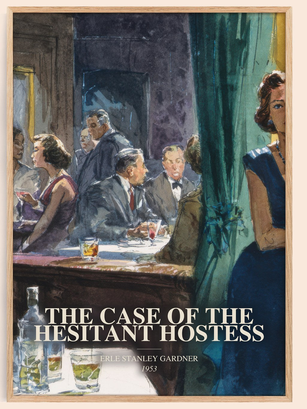 The Case Of The Hesitant Hostess watercolour book poster by Erle Stanley Gardner – framed literary art print