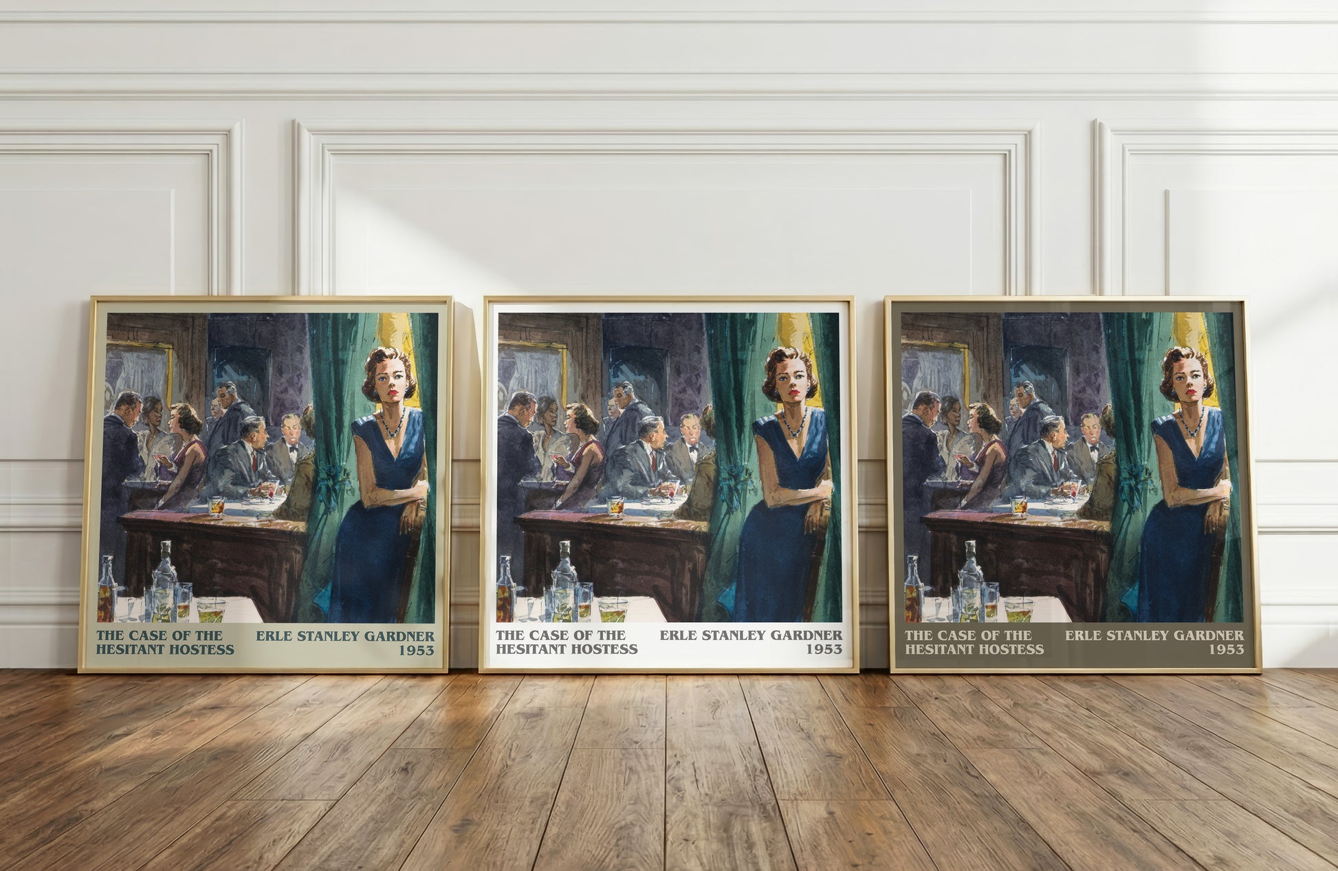 The Case of the Hesitant Hostess literary print framed by window – literary home decor