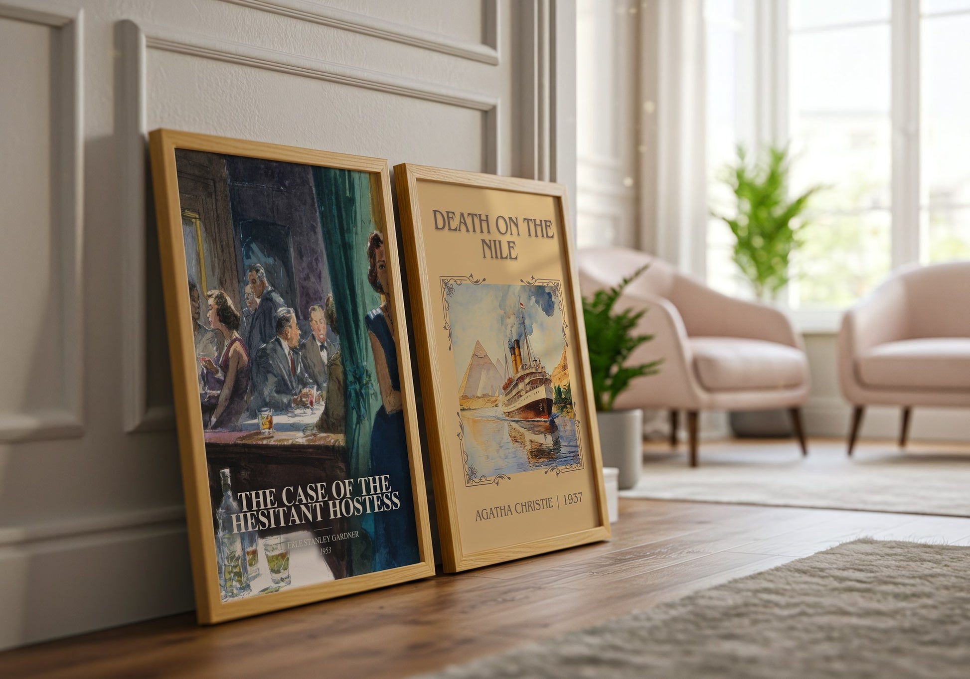 The Case Of The Hesitant Hostess watercolour print framed by window – literary home decor