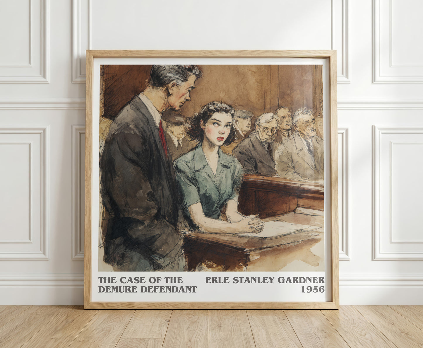 The Case of the Demure Defendant literary print in frame leaning in hallway – mystery wall art