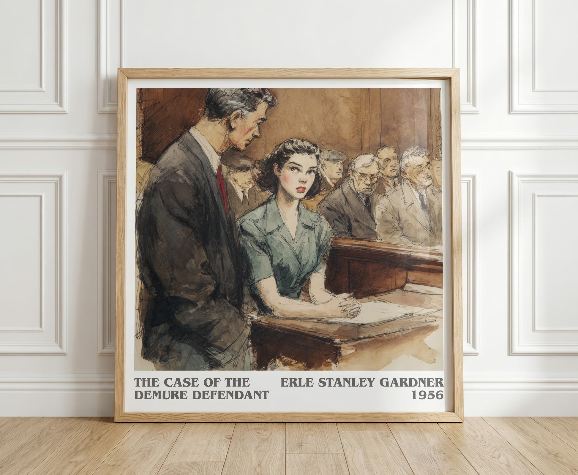 The Case of the Demure Defendant literary print in frame leaning in hallway – mystery wall art
