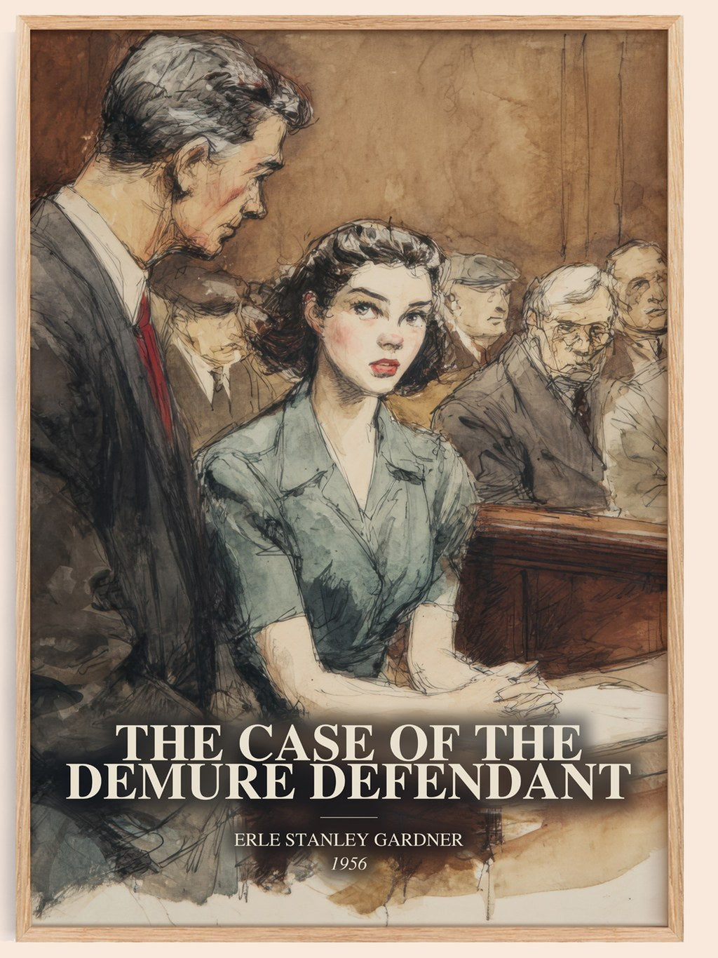 The Case Of The Demure Defendant watercolour book poster by Erle Stanley Gardner – framed literary art print