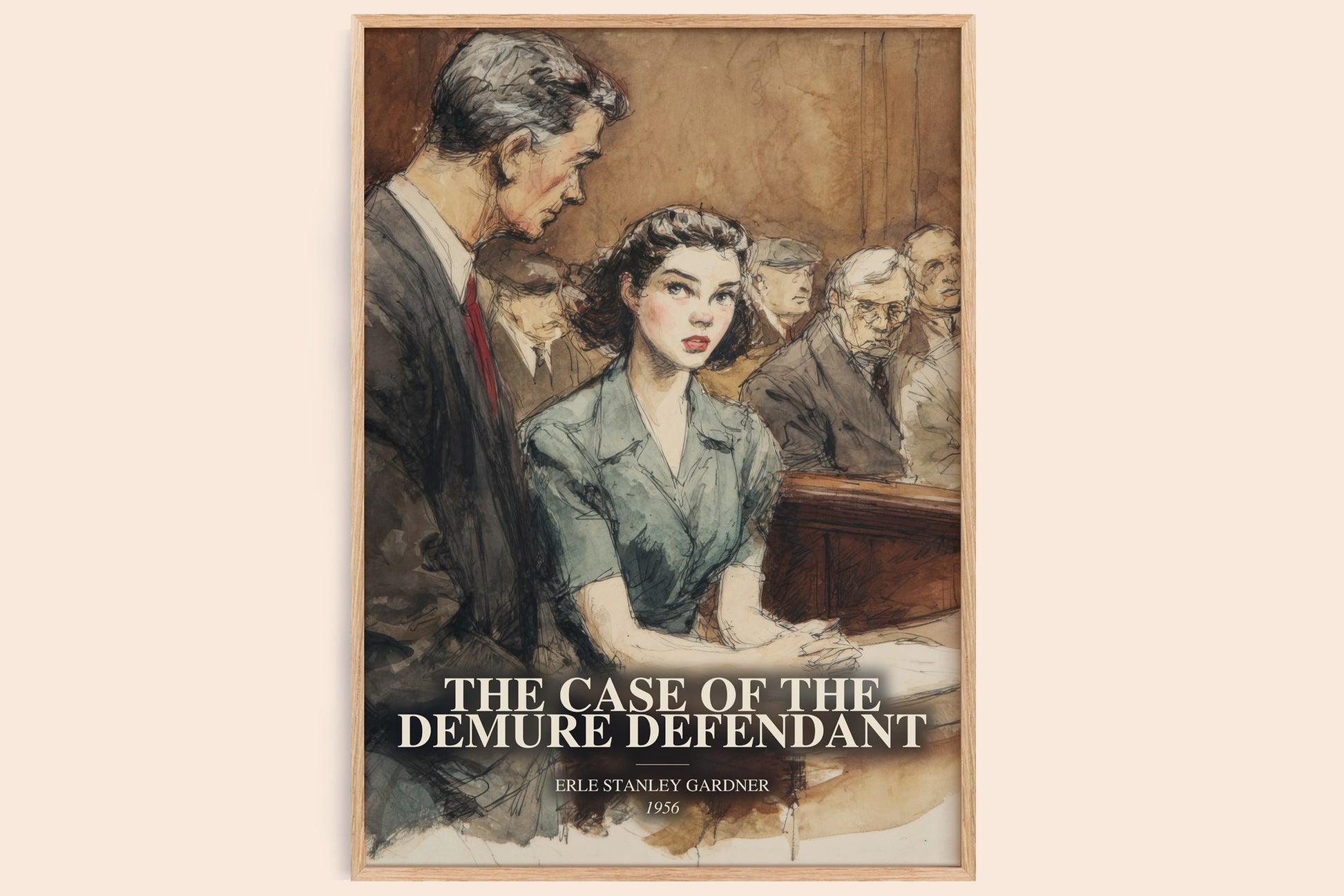 The Case Of The Demure Defendant watercolour book poster by Erle Stanley Gardner – framed literary art print