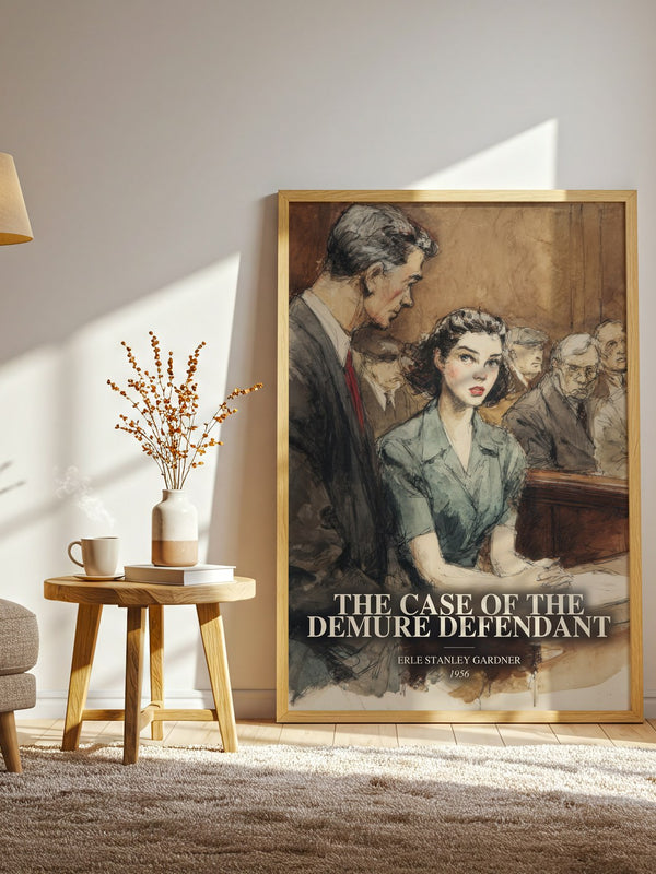 The Case Of The Demure Defendant watercolour print in frame leaning in hallway – mystery wall art