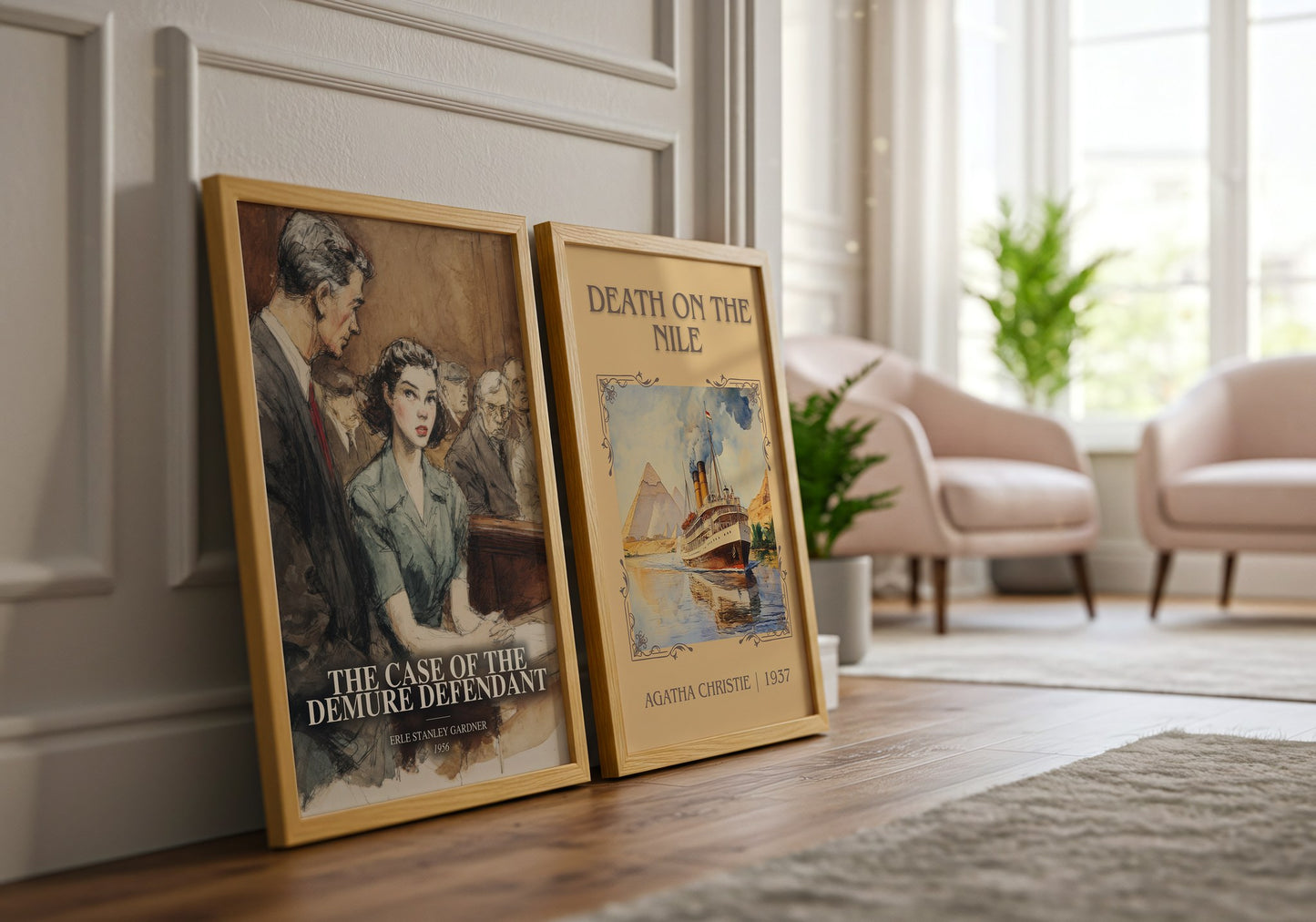The Case Of The Demure Defendant watercolour print framed by window – literary home decor