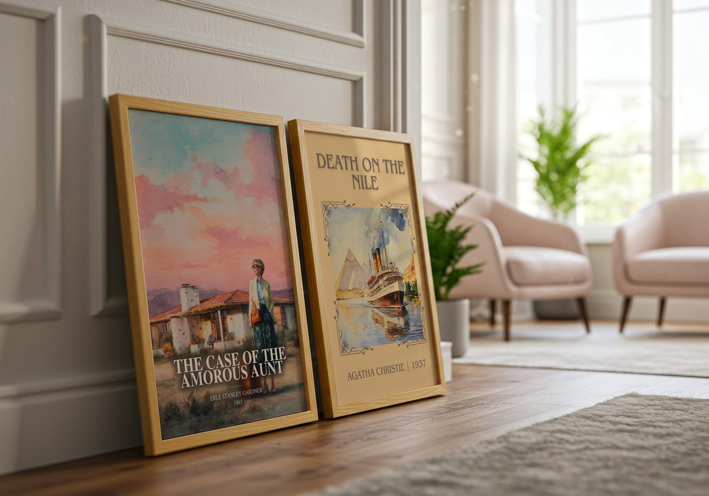 The Case Of The Amorous Aunt watercolour print framed by window – literary home decor