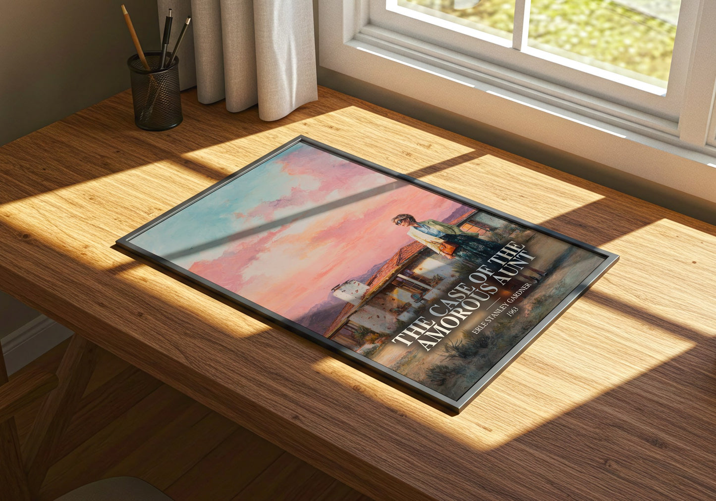 The Case Of The Amorous Aunt watercolour book poster framed on wall – mystery wall art