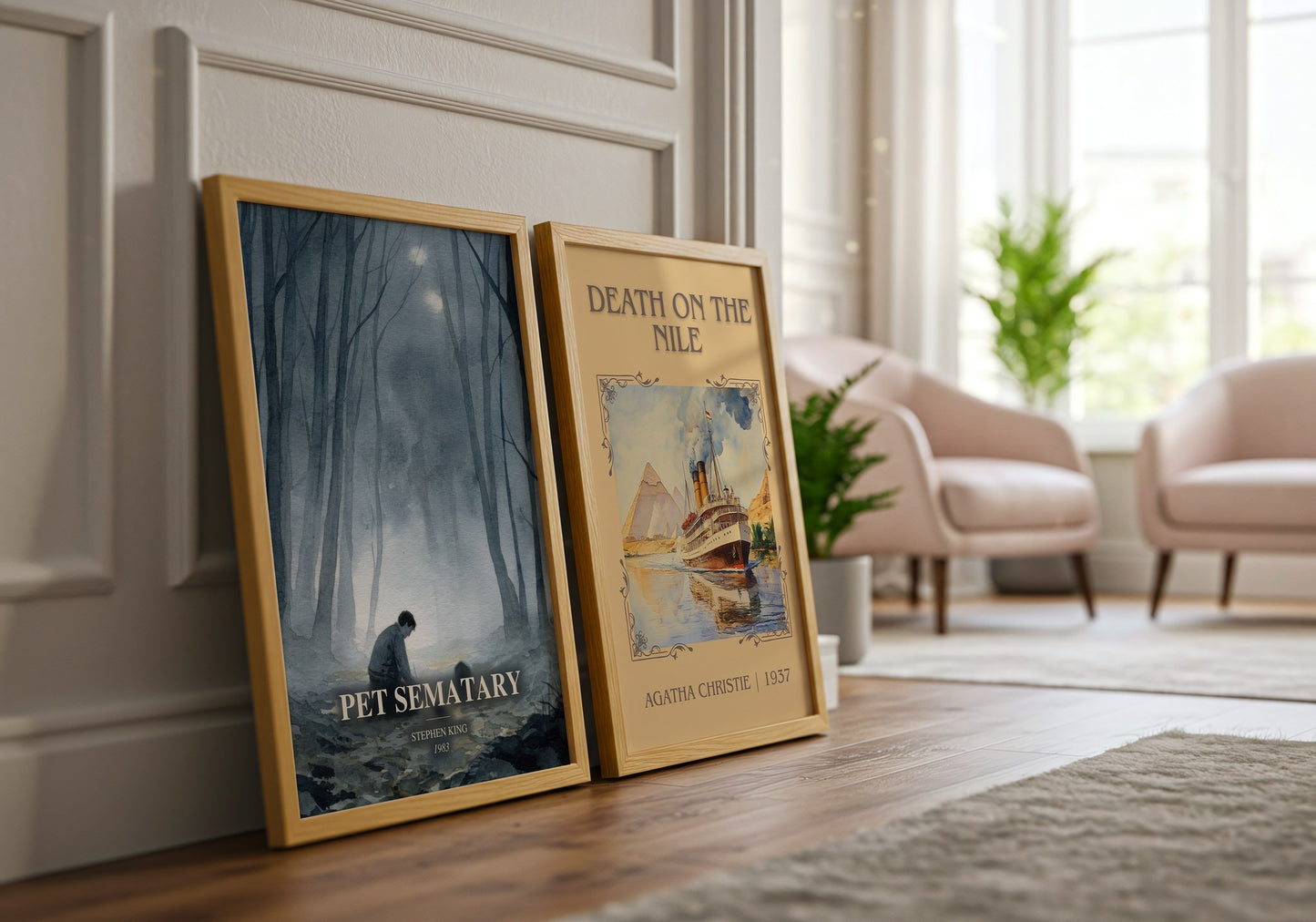 Pet Sematary watercolour print framed by window – literary home decor