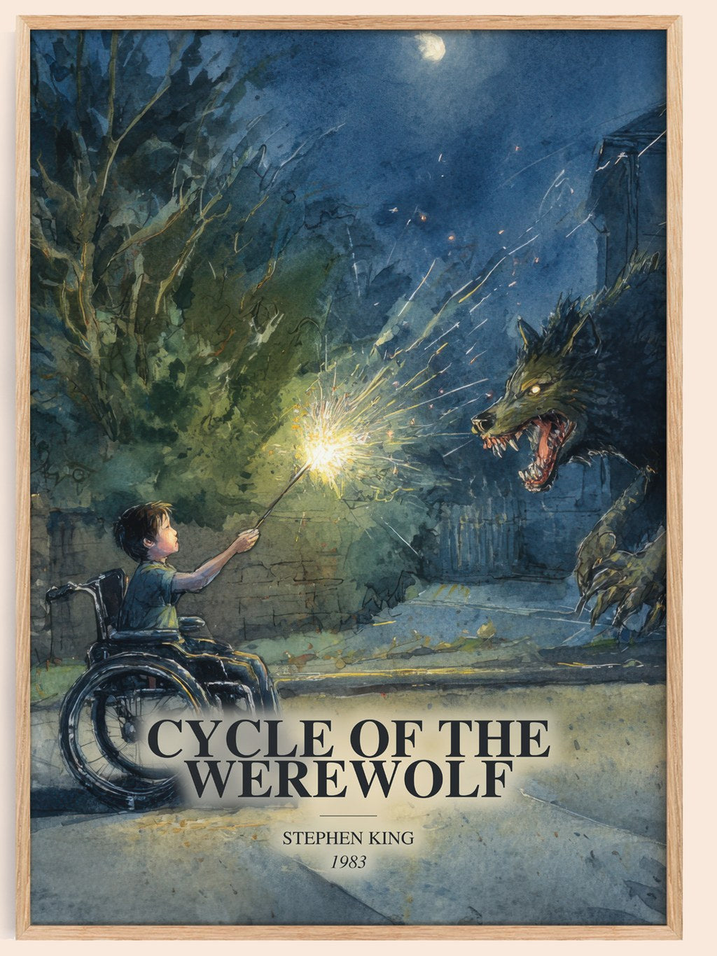 Cycle Of The Werewolf watercolour book poster by Stephen King – framed literary art print