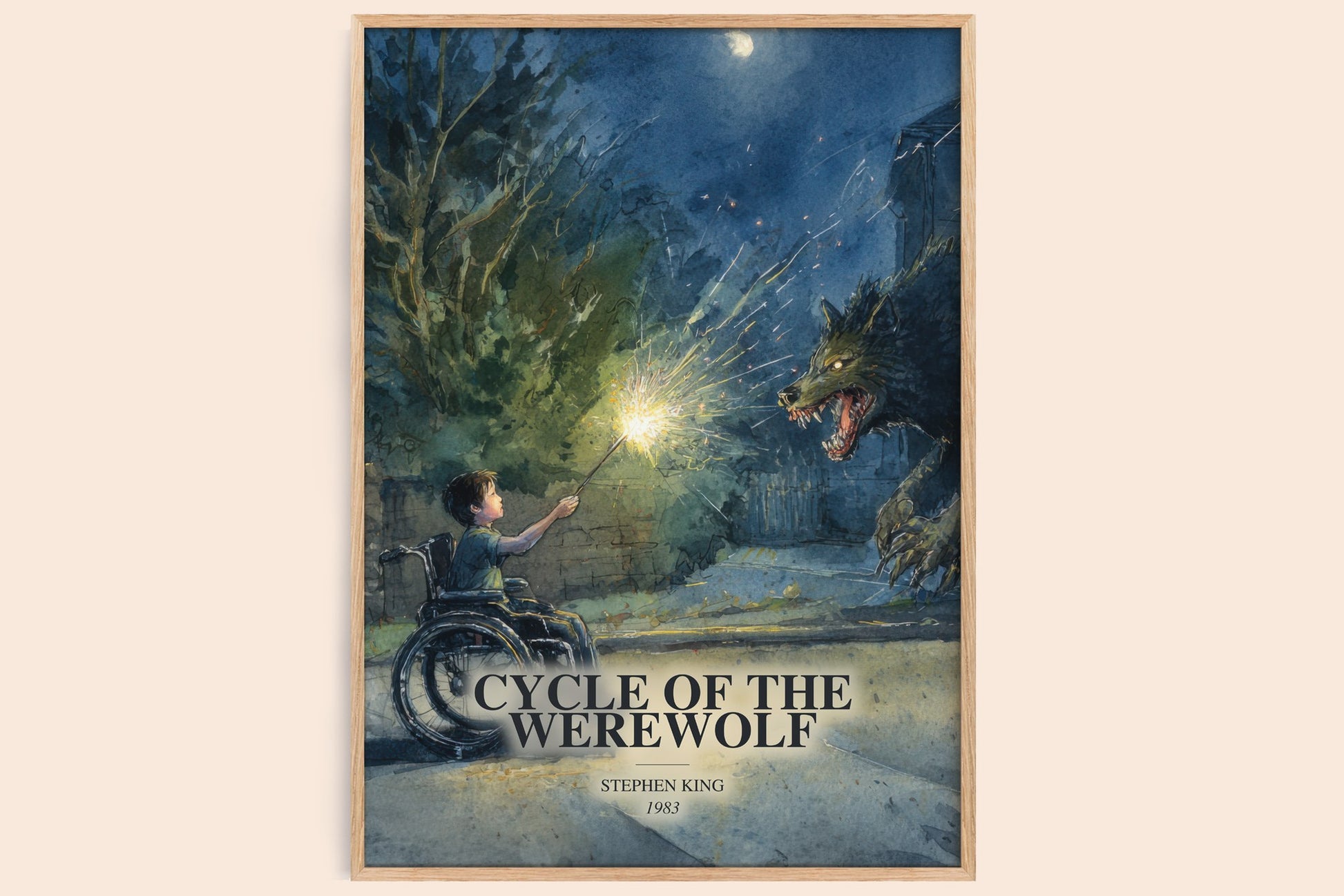 Cycle Of The Werewolf watercolour book poster by Stephen King – framed literary art print