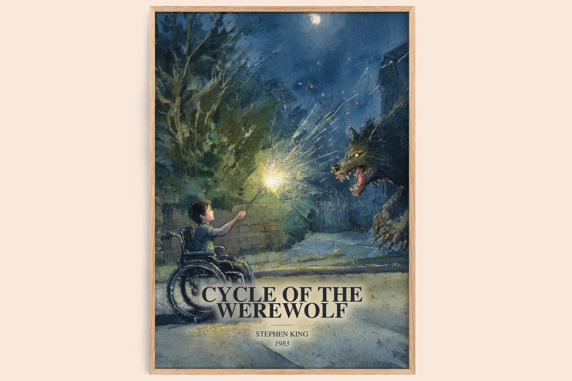 Cycle Of The Werewolf watercolour book poster by Stephen King – framed literary art print