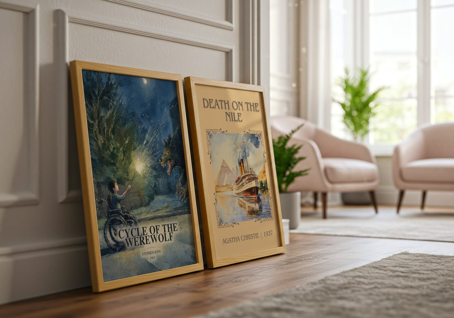 Cycle Of The Werewolf watercolour print framed by window – literary home decor