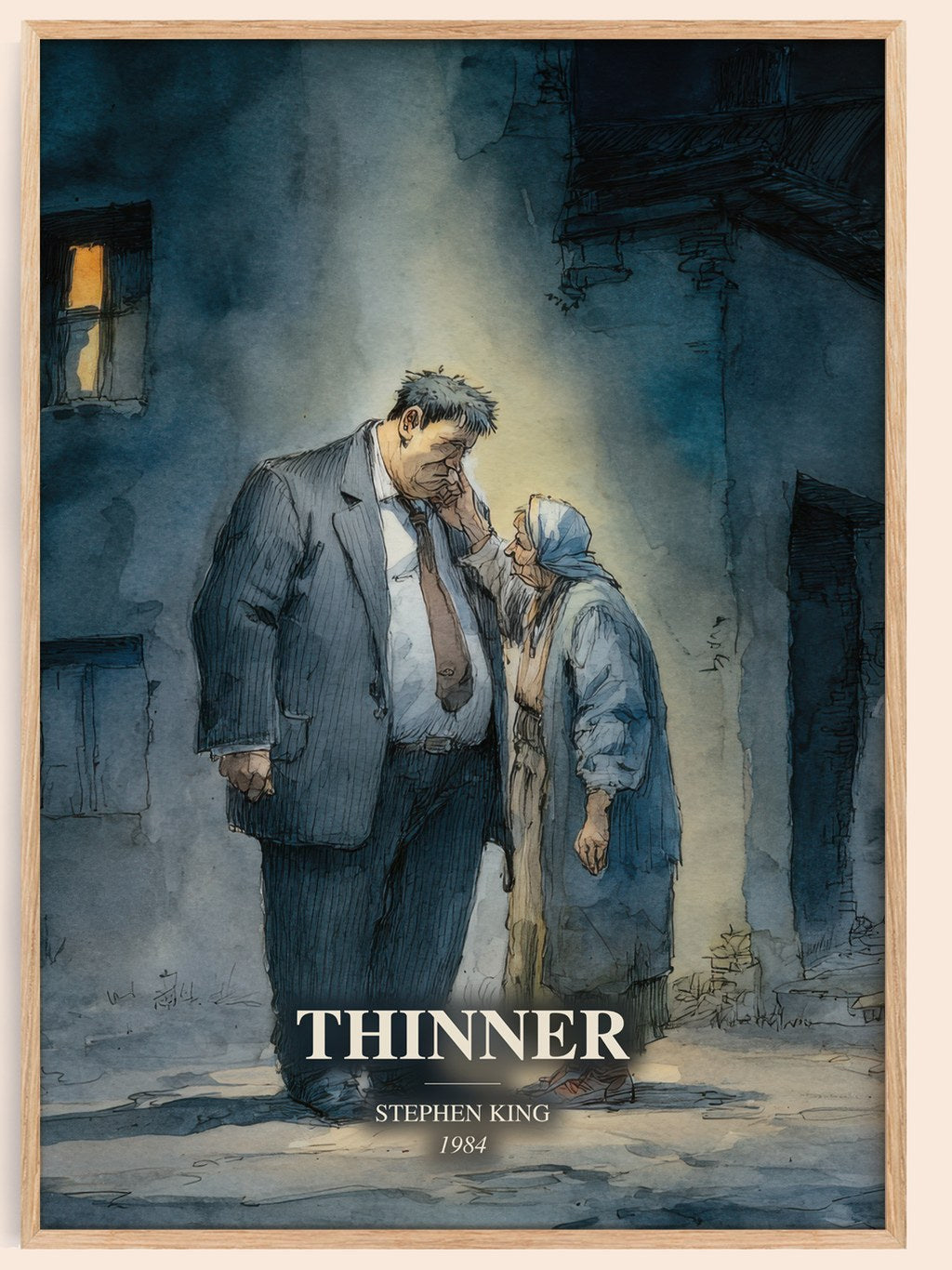 Thinner watercolour book poster by Stephen King – framed literary art print