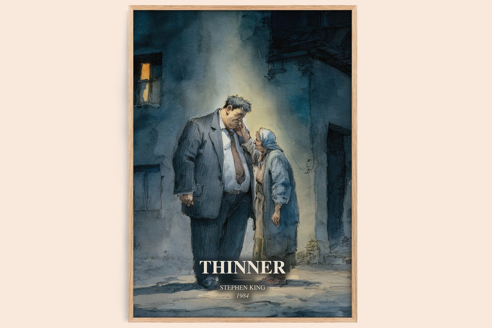 Thinner watercolour book poster by Stephen King – framed literary art print
