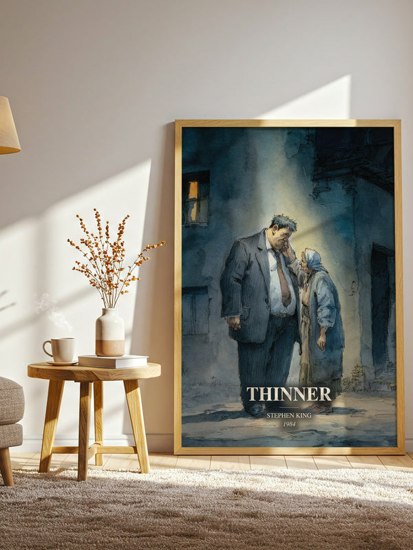 Thinner watercolour print in frame leaning in hallway – horror wall art