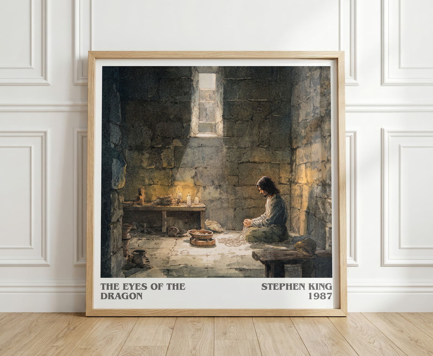 The Eyes Of The Dragon literary print in frame leaning in hallway – fantasy wall art