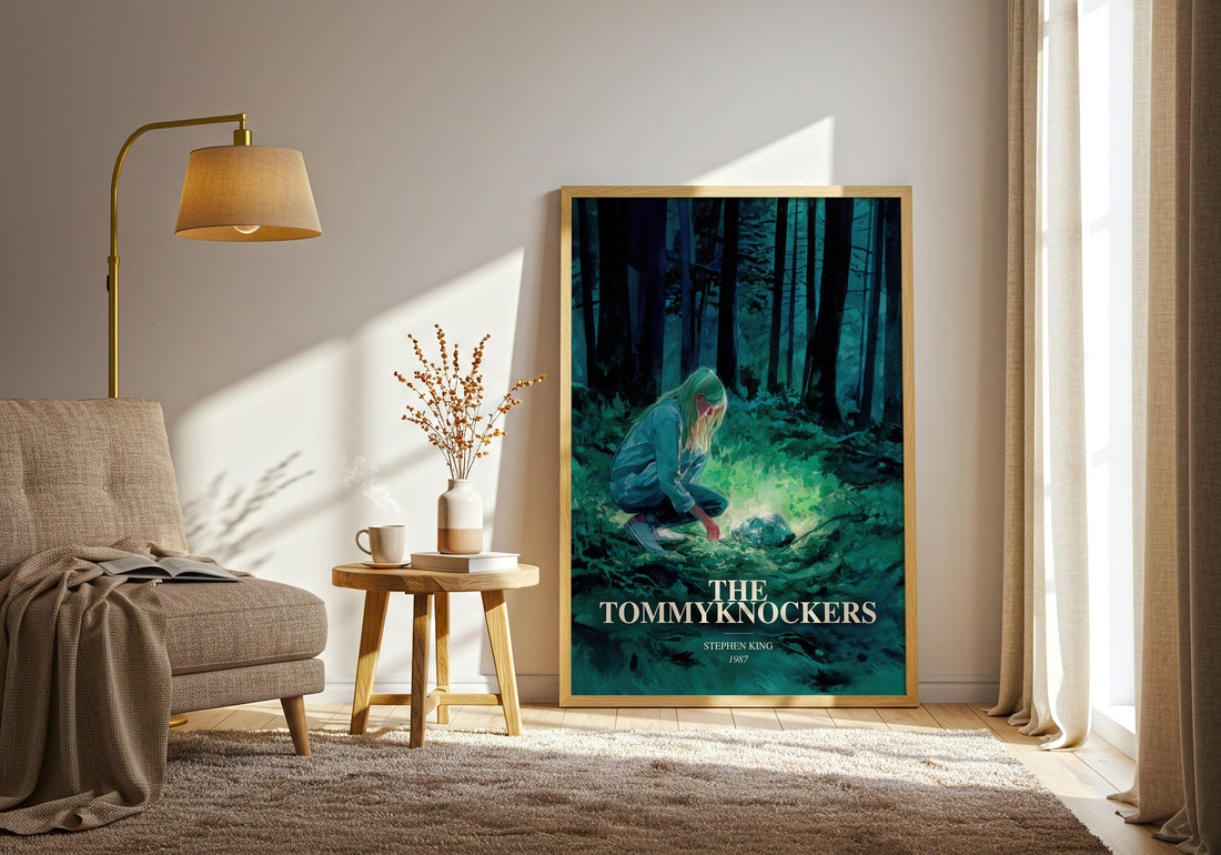 The Tommyknockers watercolour print in frame leaning in hallway – sci fi wall art (mockup)