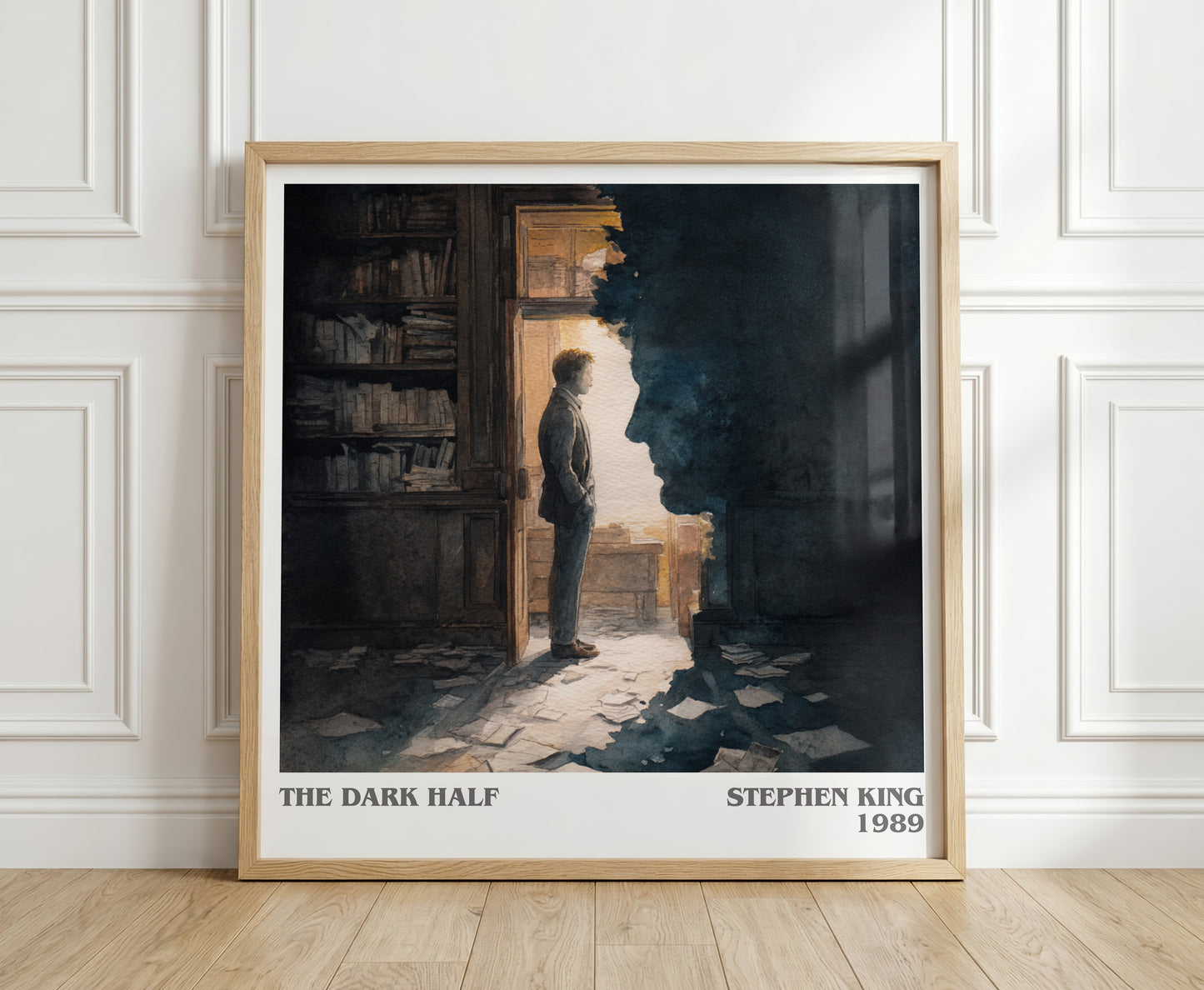 The Dark Half literary print in frame leaning in hallway – horror wall art
