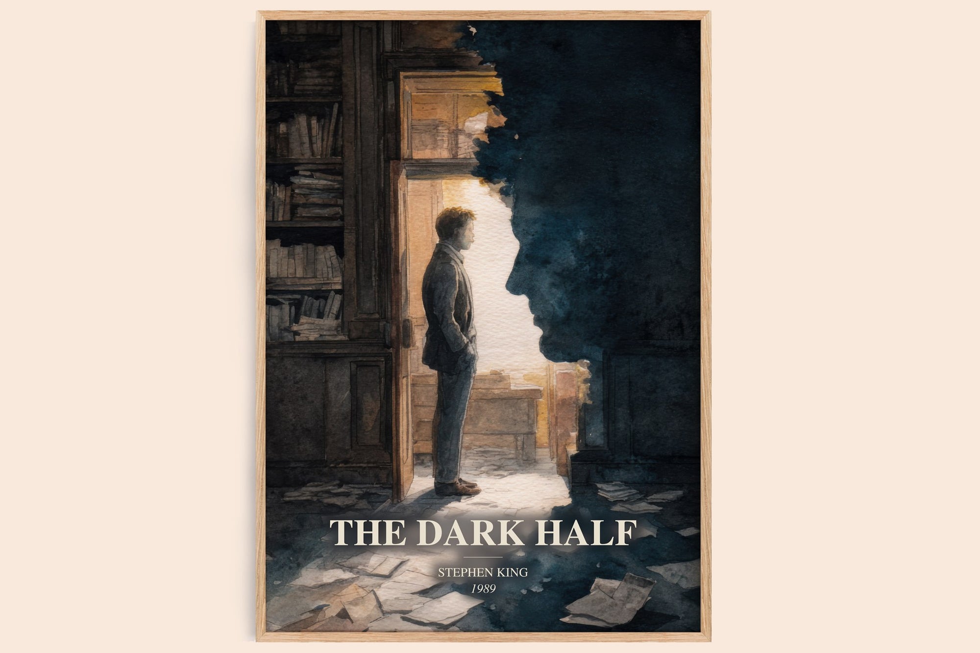 The Dark Half watercolour book poster by Stephen King – framed literary art print