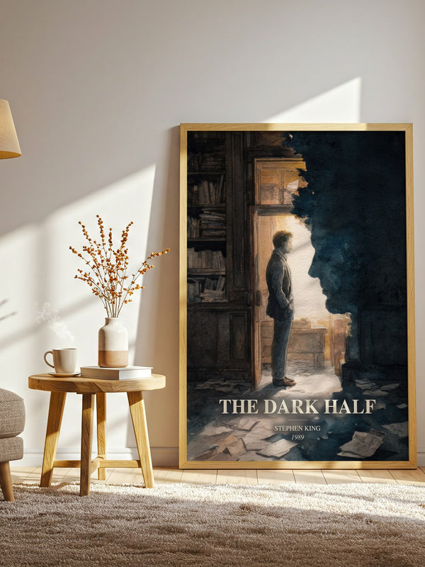 The Dark Half watercolour print in frame leaning in hallway – horror wall art