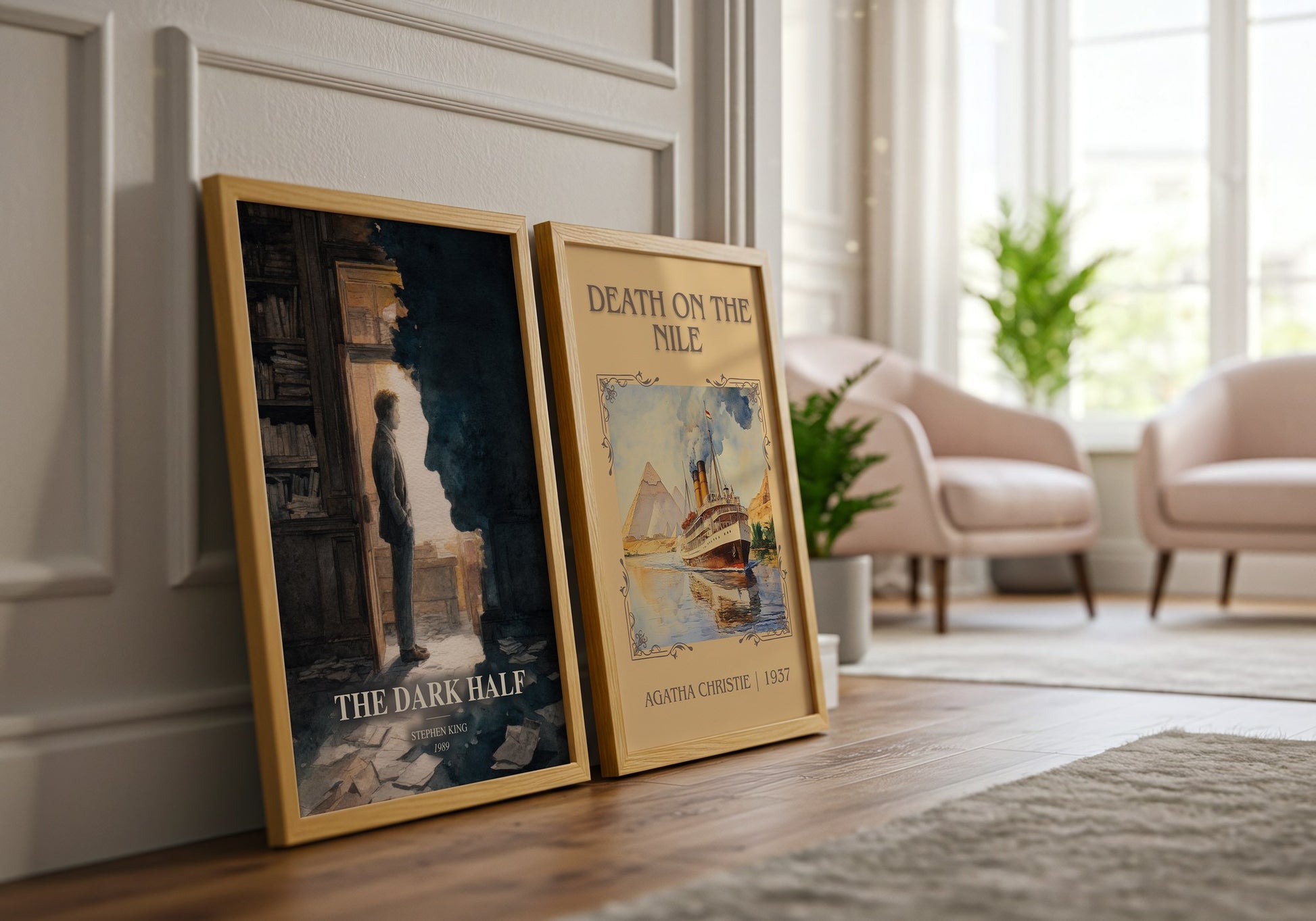 The Dark Half watercolour print framed by window – literary home decor
