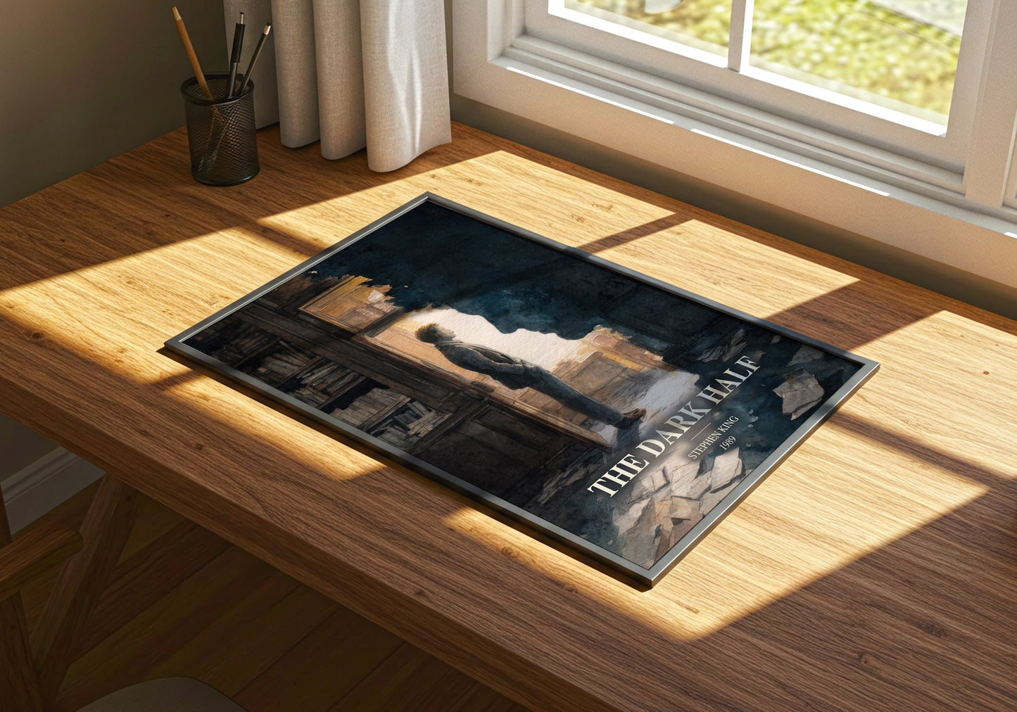 The Dark Half watercolour book poster framed on wall – horror wall art