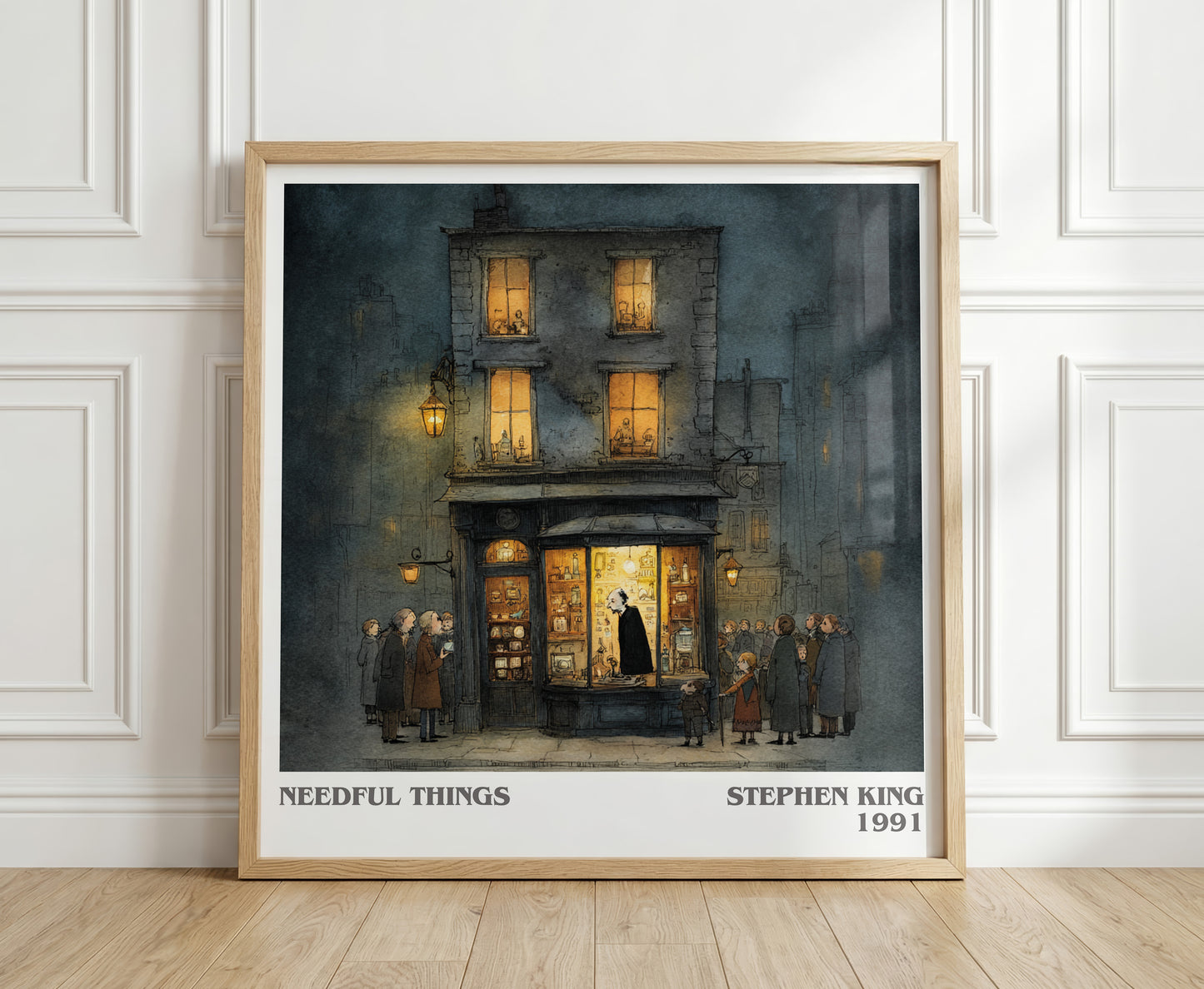 Needful Things literary print in frame leaning in hallway – horror wall art